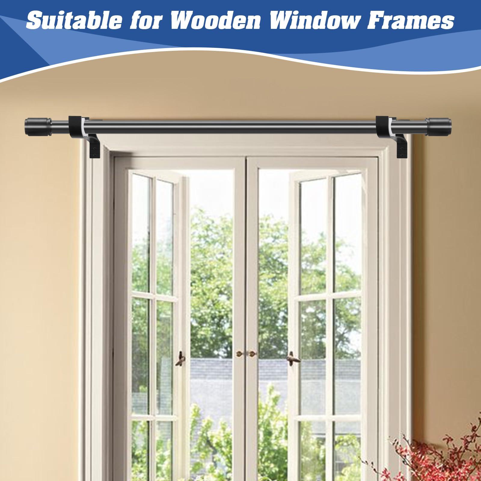 Anndason Anndason No Drilling Curtain Rod Brackets No Drill Curtain Rod Holders Curtain Rod Brackets Without Drilling Curtain Rod Hooks for 1 Inch Rod, Black Color, (Set of 8)