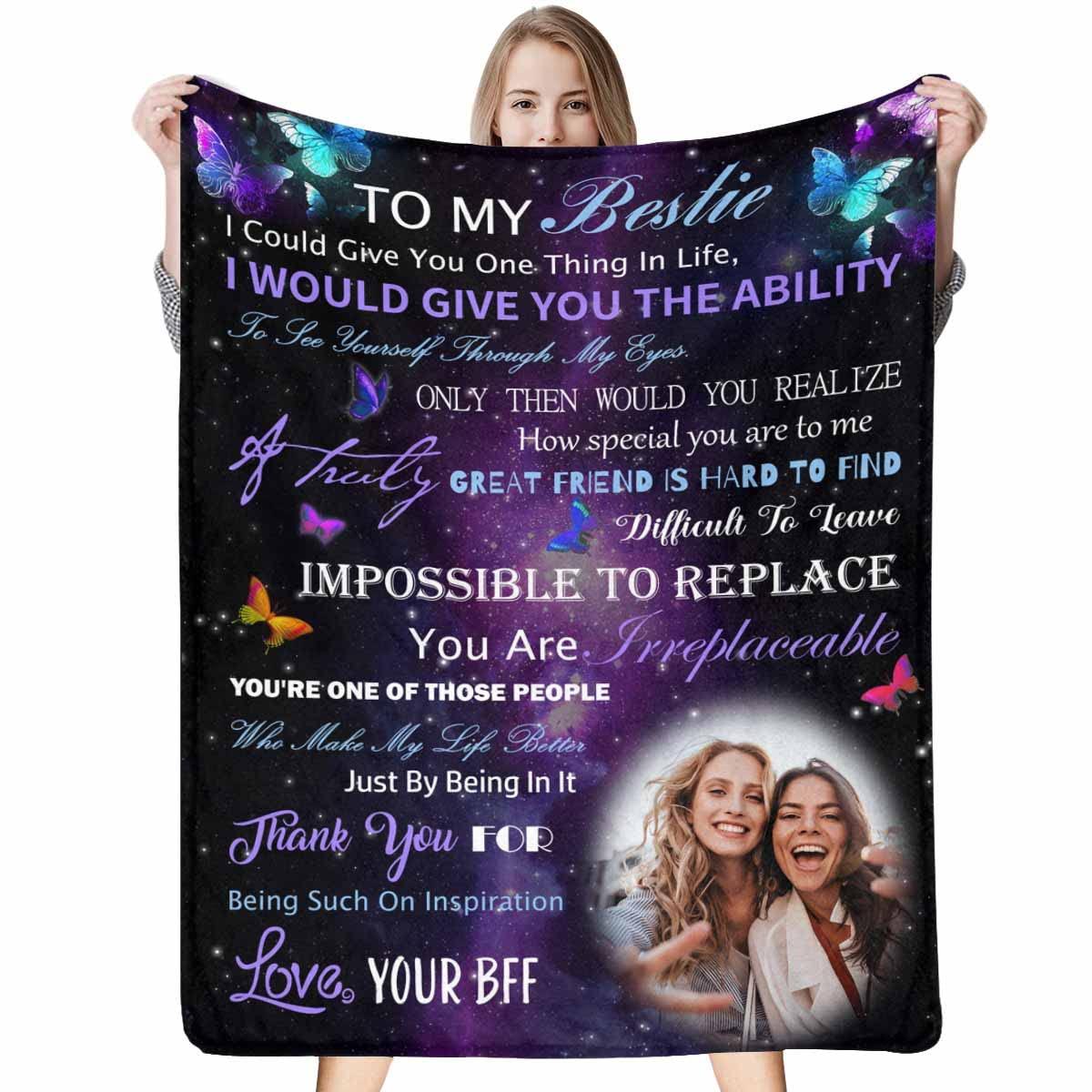 MyPupSocks MyPupSocks Custom Best Friend Blanket Birthday Gifts for Women, Customized Galaxy Space Bed Blanket with Photo Personalized Friendship Blankets with Picture for Besties 60x80