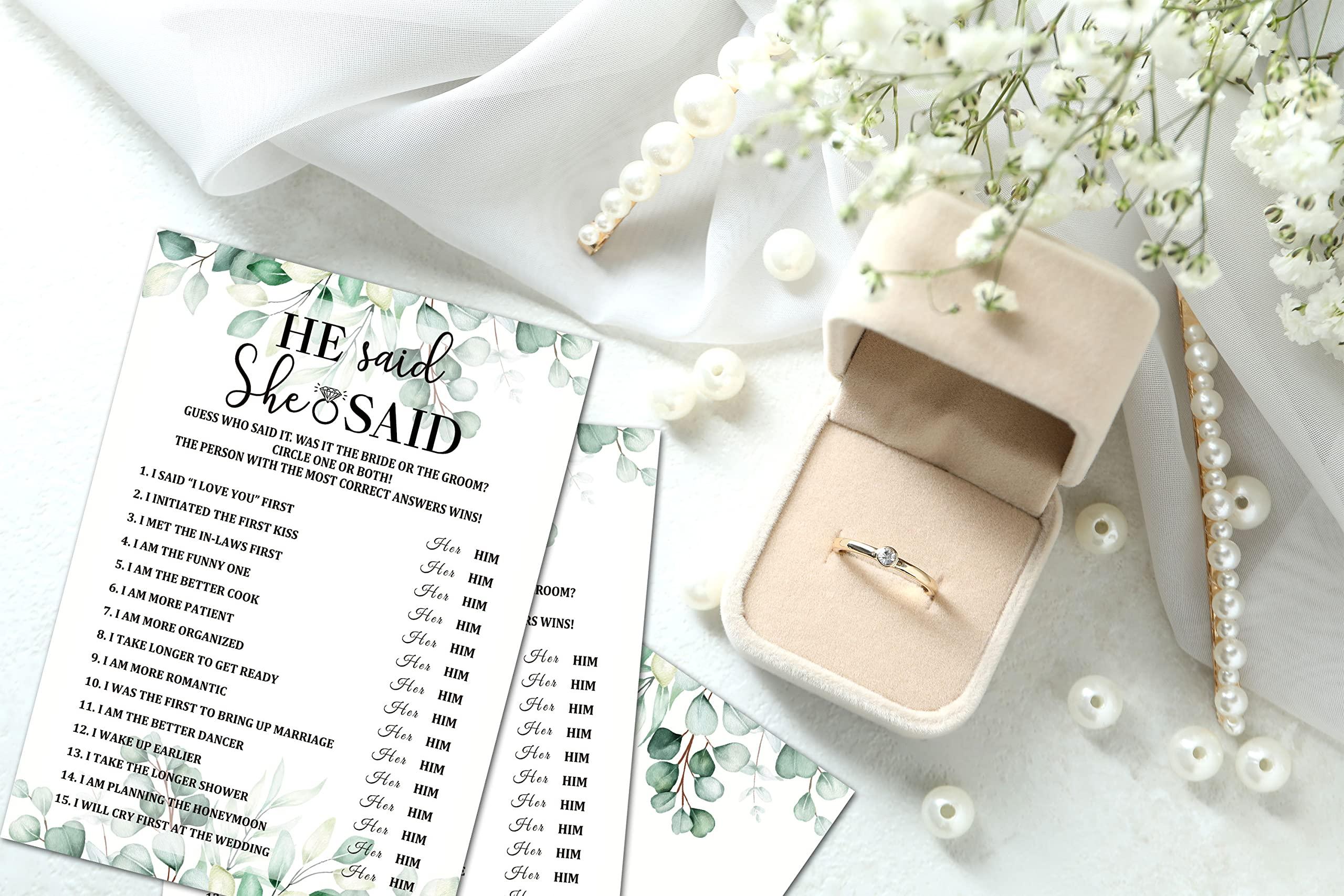Gihyan Bridal Shower Game Set - He Said She Said Party Cards for Wedding - Greenery Wedding Party Favor Decor - Tropical Jungle Engagement/Bachelorette Party Games Supplies & Activities - 30 Game Cards(B01)