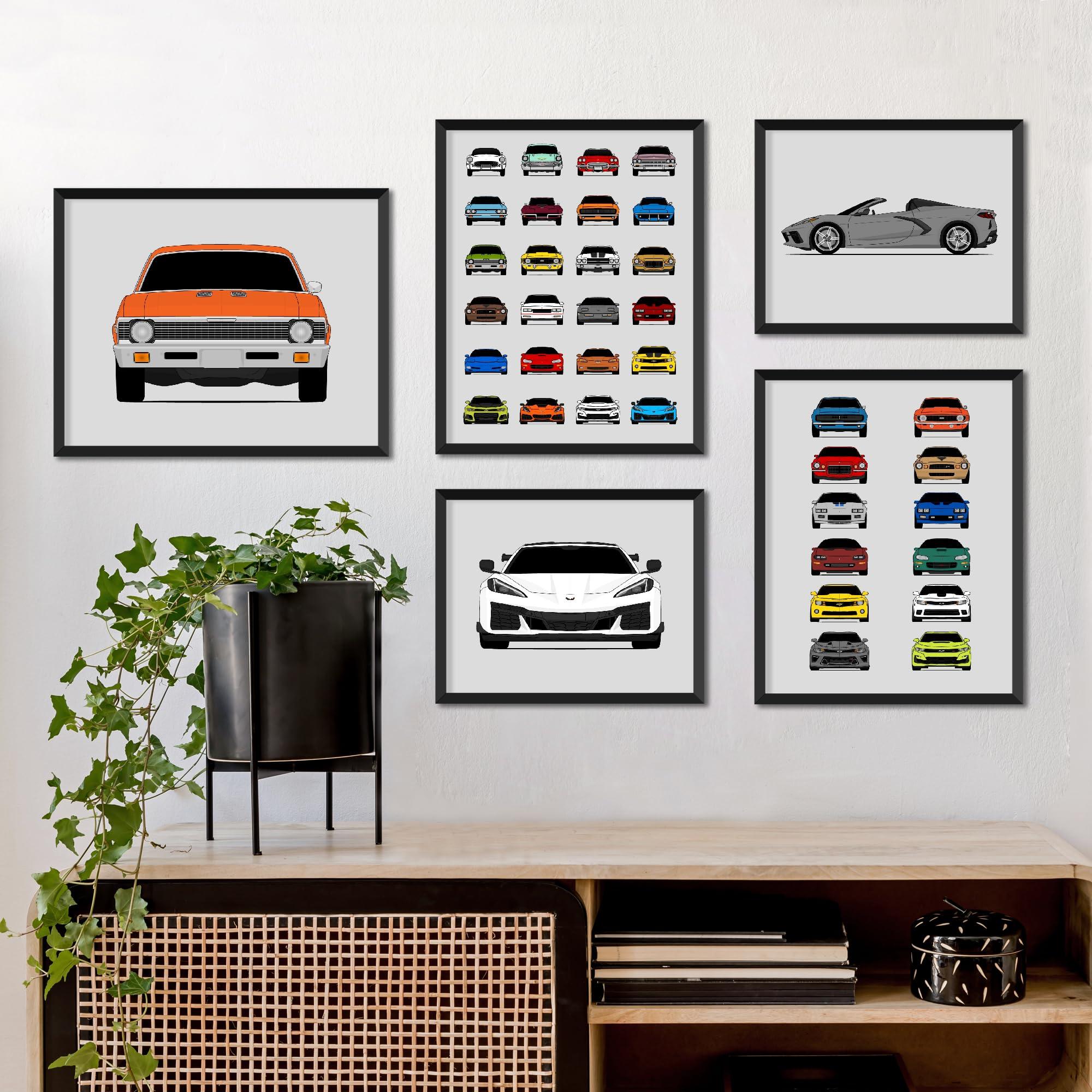Custom Car Posters Custom Car Posters History of Chevy Corvette Generations and Handmade Print of Chevrolet Corvette (C1 C2 C3 C4 C5 C6 C7 C8) - Multi, 8x10\" Satin Print (Unframed)- Gift Car Enthusiast