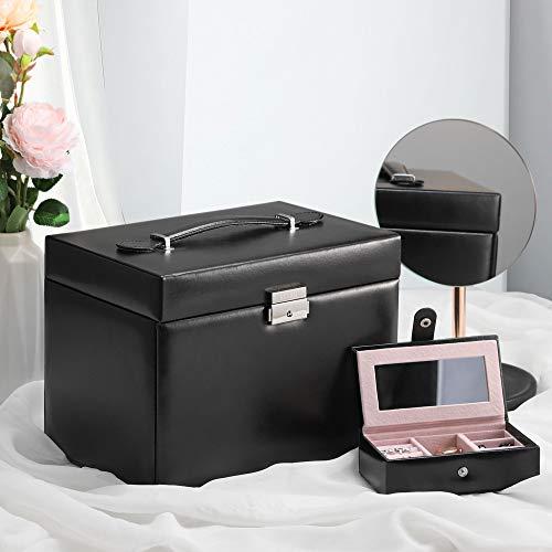 Kendal Black Leather Jewelry Box Travel Case and Lock