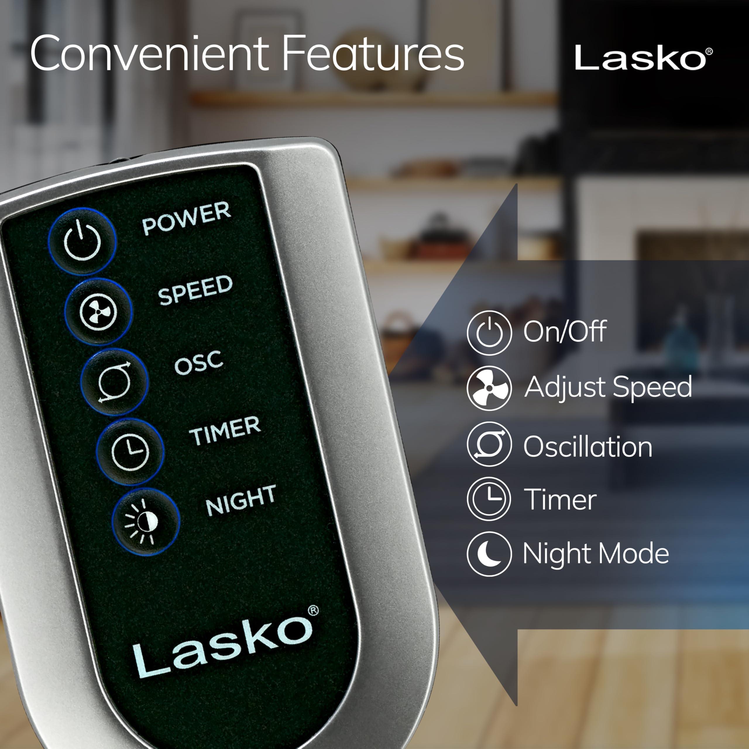 Lasko Lasko Oscillating Tower Fan, Quiet Fans with Remote, for Bedroom, Living Room, Office, Tower Fan with Remote, 3-Speed Timer, 42, Silver T42951