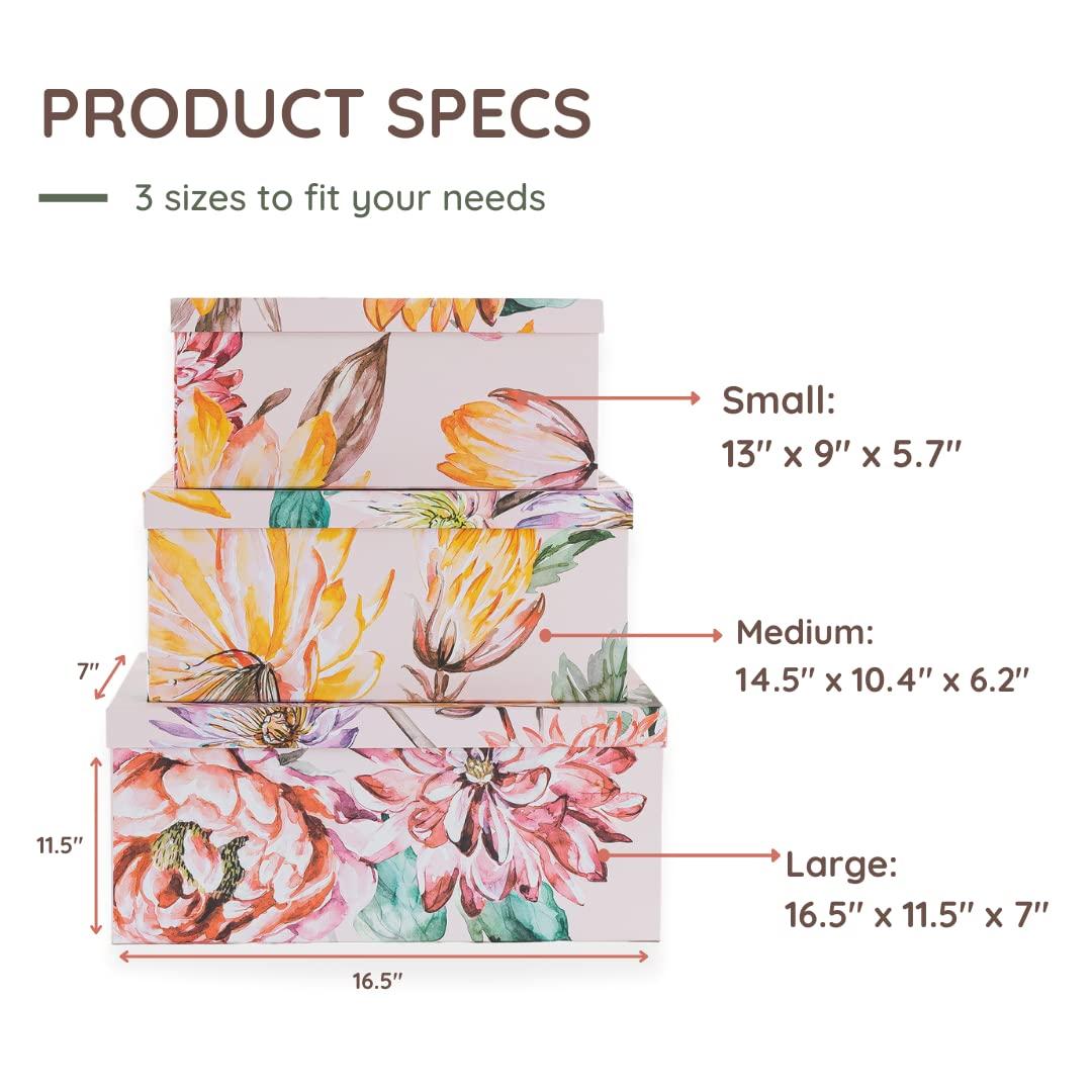 Soul & Lane Soul & Lane Decorative Cardboard Storage Boxes with Lids for Home Decor and Organization, Set of 3 Large Keepsake Boxes for Memories & Gifts, Nesting Floral Photo Storage Containers, Beauty in Bloom