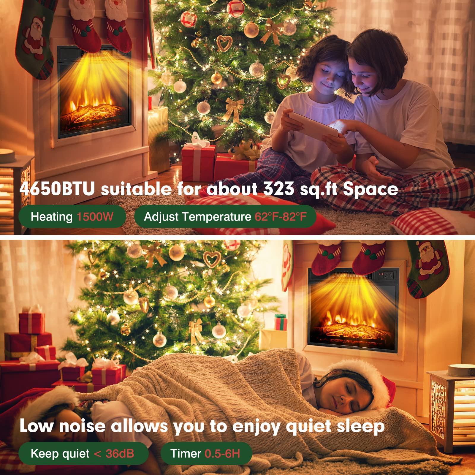 SIMOE SIMOE 18 Inch Electric Fireplace Inserts, 1400W Wall-recessed & Freestanding Fireplace with 3 3D Flame Brightness & Thermostat, 0-6H Timer, Remote Control and Button Control