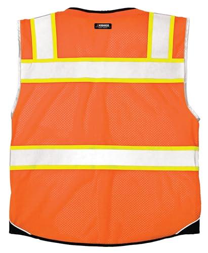 ML Kishigo Kishigo Unisex High Visibility Reflective Premium Black Series Black Bottom Vest 1516, Zipper Closure, Polyester, ANSI 107 Type R / Class 2, Construction, Utility, Waste Management