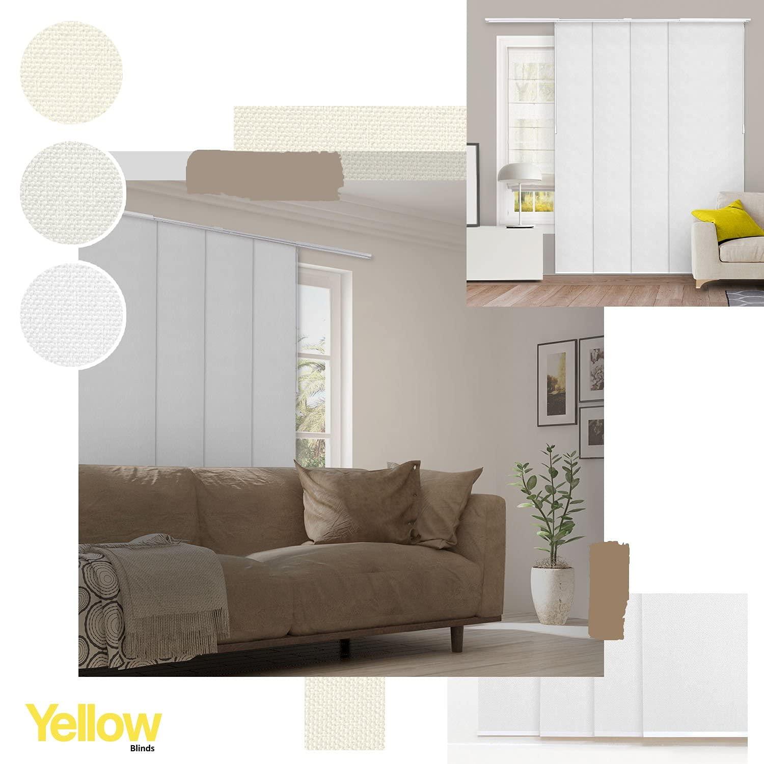 YELLOW BLINDS Adjustable Panel Track Blinds for Sliding Glass Door, 46"-86" W x 0-96" H, Trimmable Vertical Blinds for Patio Doors, Open Spaces and Room Dividers, 100% Blackout, Melrose White, by YELLOW BLINDS
