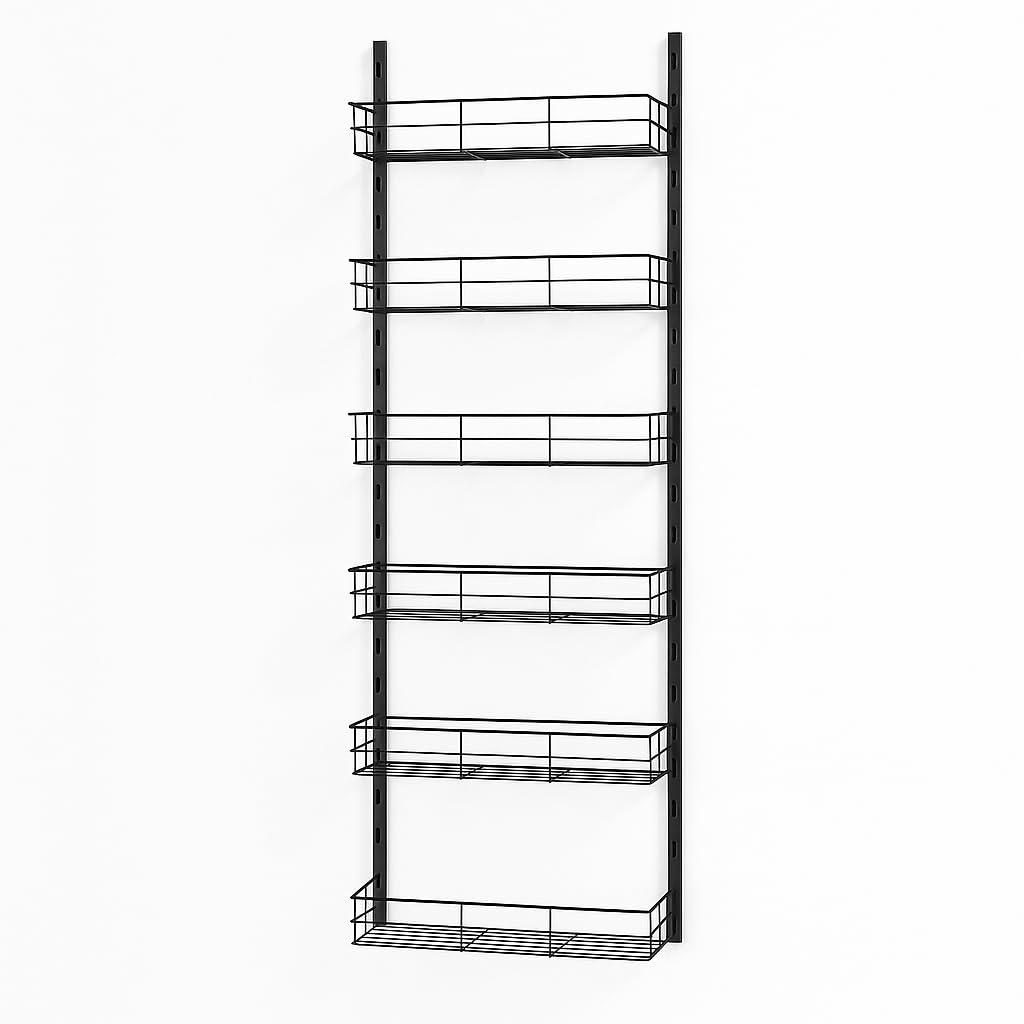 USTECH USTECH 6-Tier Heavy Duty Over The Door Pantry Organizer, Metal Hanging Storage Rack with Wired Tubing, Adjustable Shelves for Kitchen, Bathroom, Closet, Space-Saving Design, Black