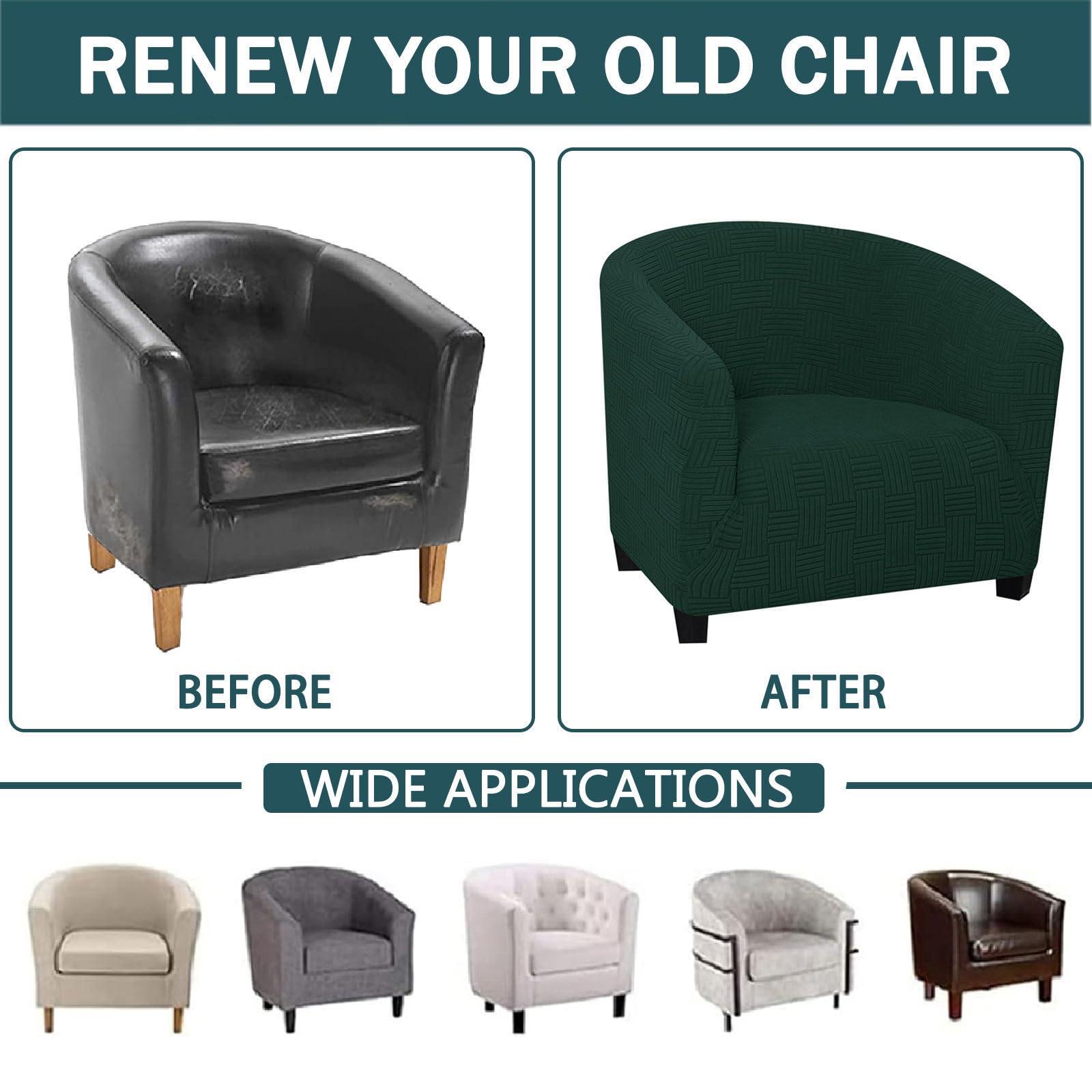 CLGTY CLGTY Club Chair Slipcover, Stretch Spandex Barrel Chair Cover Round Tub Chair Covers Non Slip Armchair Covers with Elastic Bottom for Living Room Bar Counter-Dark Green-1 Piece