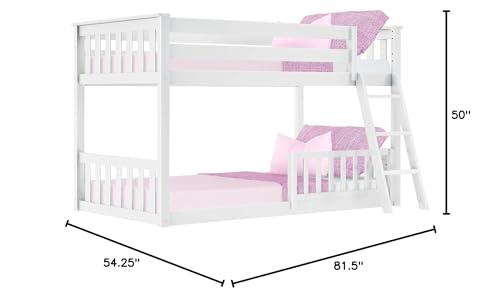 Max & Lily Max & Lily Low Bunk Bed, Twin-Over-Twin Bed Frame For Kids With 1 Guard Rail, White