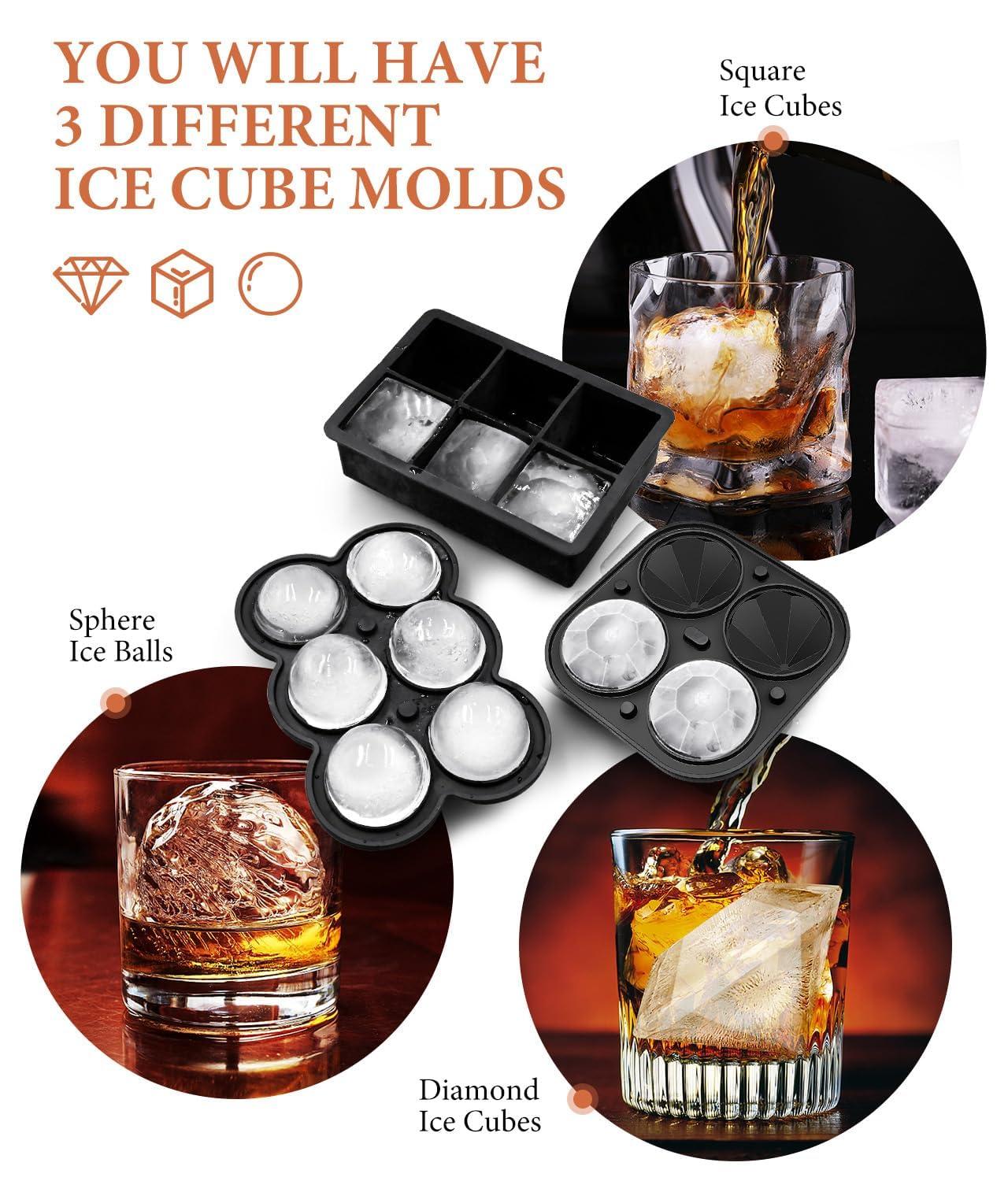 DclobTop Dclobtop Ice Cube Trays and Ice Molds, Silicone Ice Cube Molds for Freezer with Lid, Diamond & Sphere Ice Ball Maker & Square Ice Cube Maker for Whiskey, Cocktails and Homemade, Reusable