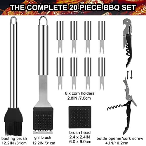grilljoy grilljoy 20PCS Heavy Duty BBQ Grill Tools Set - Extra Thick Stainless Steel Spatula, Fork& Tongs. Complete Barbecue Accessories Kit in Aluminum Storage Case - Perfect Grill Gifts for Men