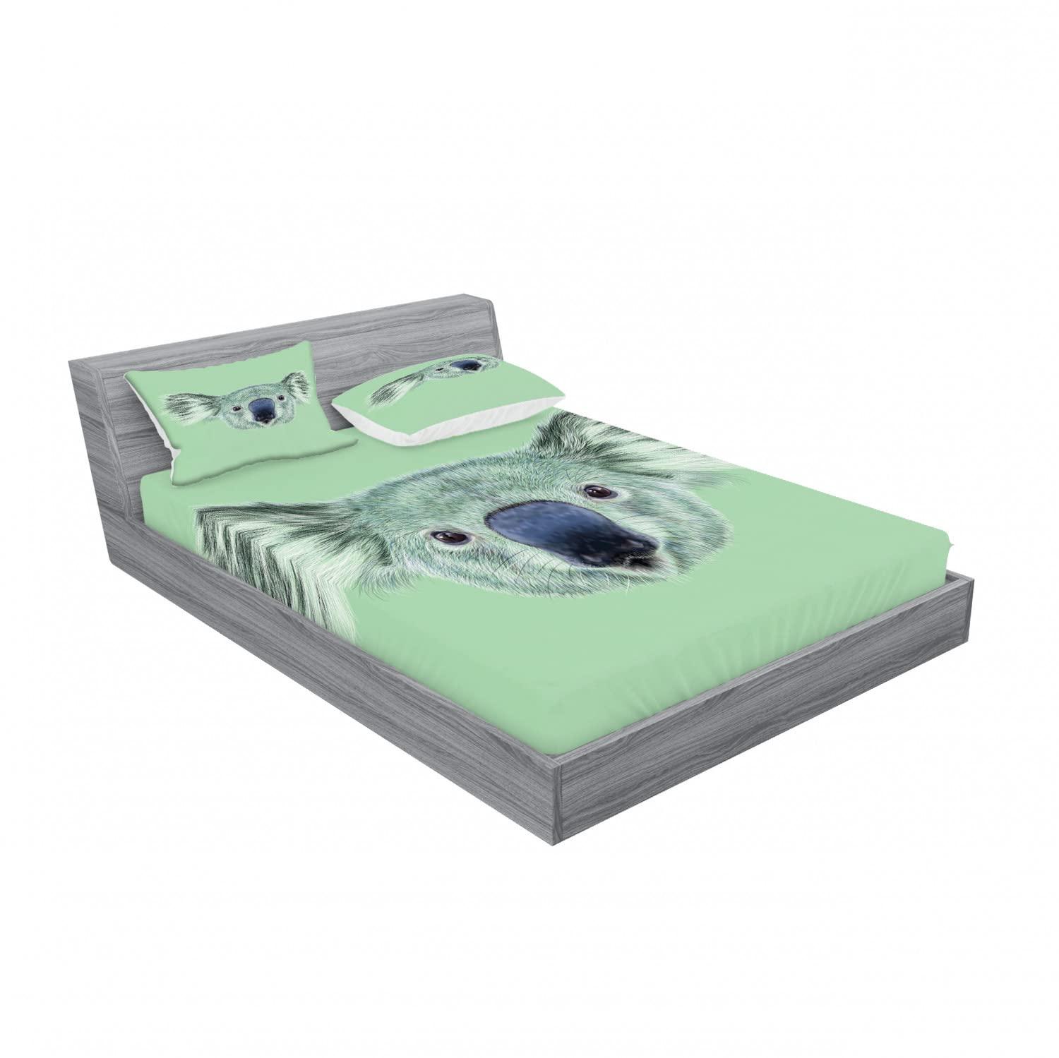 Lunarable Lunarable Animal 2 Pack Fitted Sheet & Pillow Sham Set, Furry Hipster Koala Portrait, 4 Pcs Bedding Decor, Package Contains 2 Calking Size Fitted Sheets & 4 Pillow Covers, Mint and Reseda Green