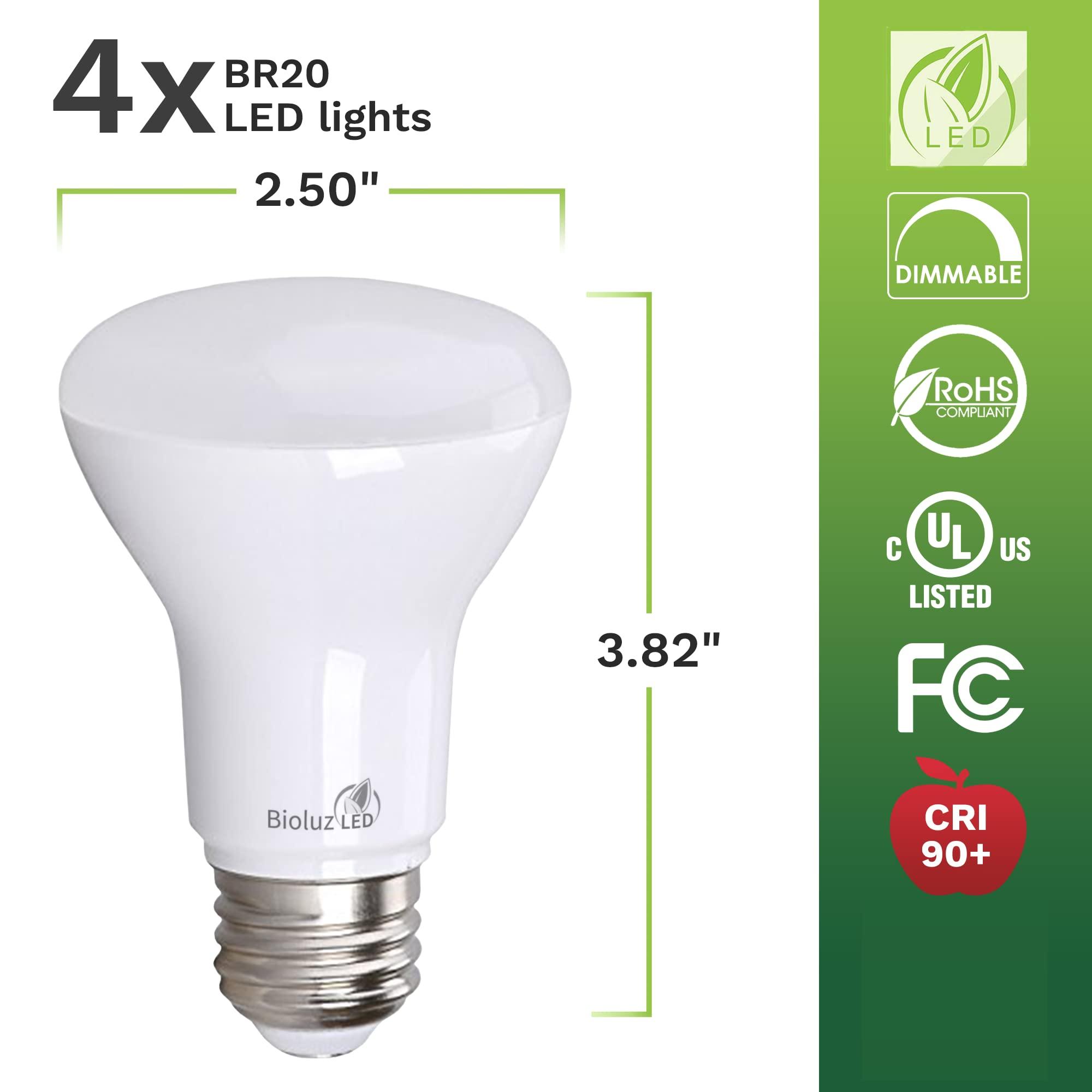 Bioluz LED Bioluz LED 4 Pack BR20 LED Bulb 2700K Bright Warm White 6W=50W, 90 CRI, 540 Lumen, Dimmable LED Light Bulbs, Cool White Light Bulbs, Indoor/Outdoor Flood Light Bulbs, UL Listed & Title 20 Compliant