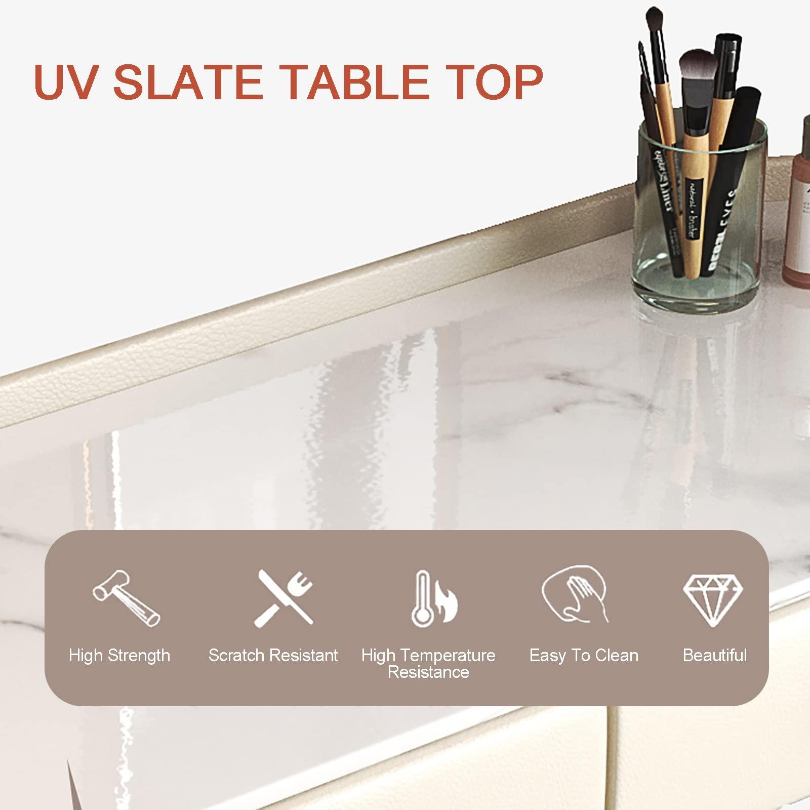 REALN REALN Dresser Table Women Vanity Makeup Table Set Makeup with 3 Drawers Dressing Table with Lighted Mirror and Chair Vanity Benches Desk for Her (Color : Gray, Size : L:80cm/31.5\")