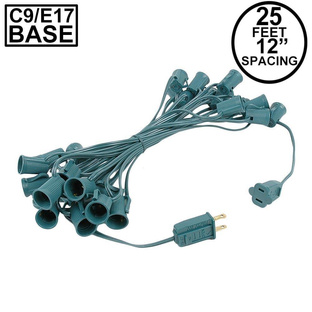 Novelty Lights Novelty Lights 25 Foot String Light Set - Indoor/Outdoor Stringer Set for Christmas, Wedding Decor, Patios, & More - C9/E17 Intermediate Base (Green Wire, 12" Spacing)