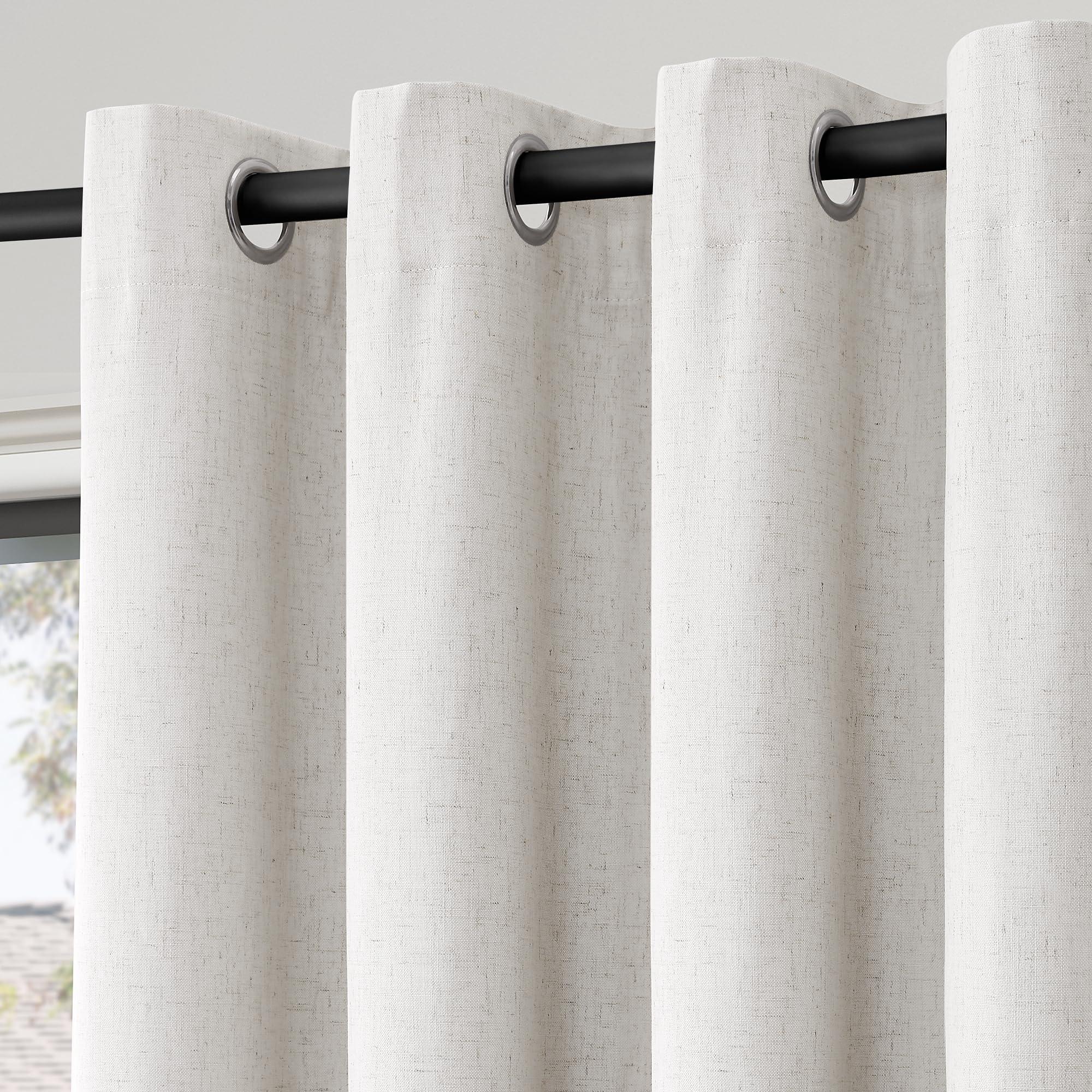 Nanspring Linen Black Out Curtains 96 Inch Long Grommet Living Room Darkening Window Curtain Panel Extra Long Natural Earth Tone Farmhouse Style Thermal Insulated Blackout Curtains for Bedroom 96 Inches Long