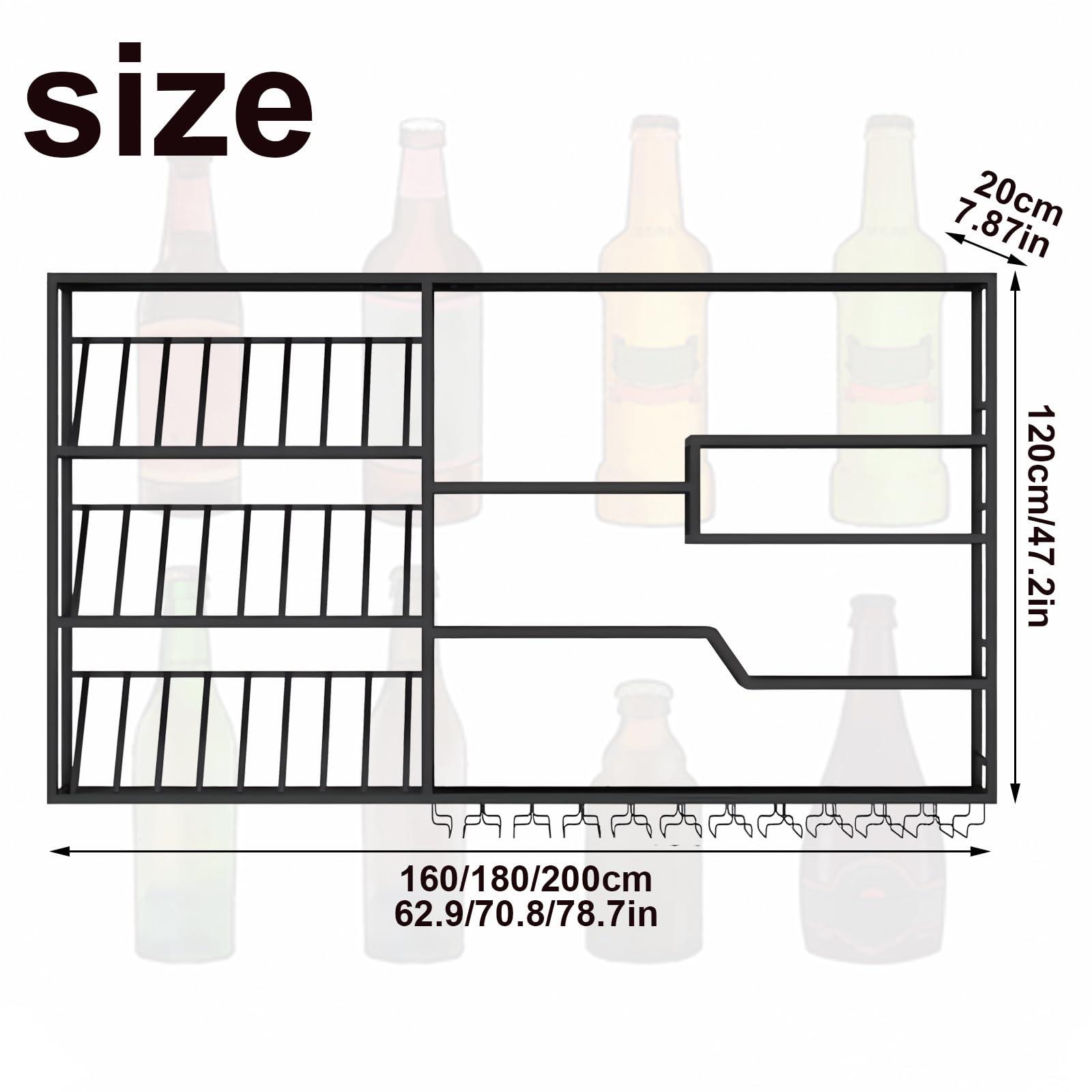 Takpylia Takpylia Metal Wall Mounted Wine Rack, Bottle Glass Holder Display Shelf Decorative Bar Shelves, Bar Liquor Wine Glass Rack, Modern Wine Storage Organizer, Wine Bottle Shelf (A, 160cm/62.9in)