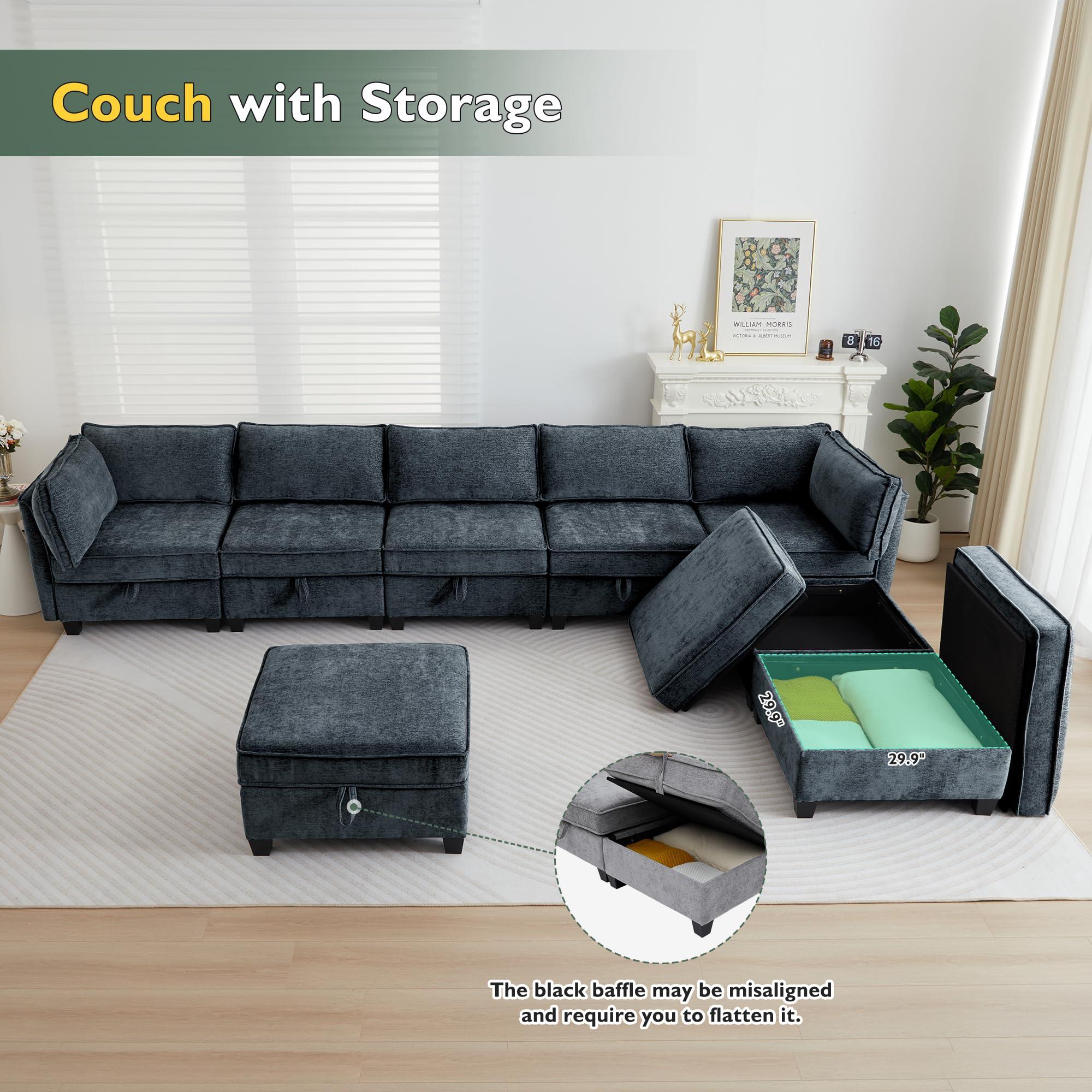 YMXLTD YMXLTD Sectional Couch with Storage, Modular Sectional Sleeper Sofa Cama Moderno Sets for Home Living Room, Lounge Sofa Couch Sectional Convertible for Bedroom, Office - Cloud Couch/Navy Blue Couch