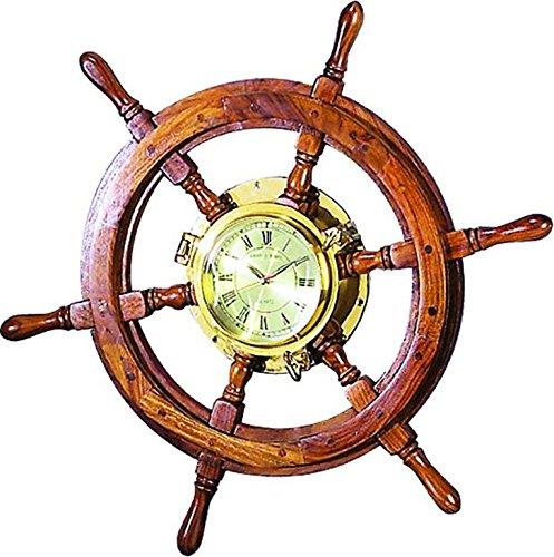Deco 79 Deco 79 Wood Brass Shipolystonewheel Clock a Perfect Nautical Wall Decor