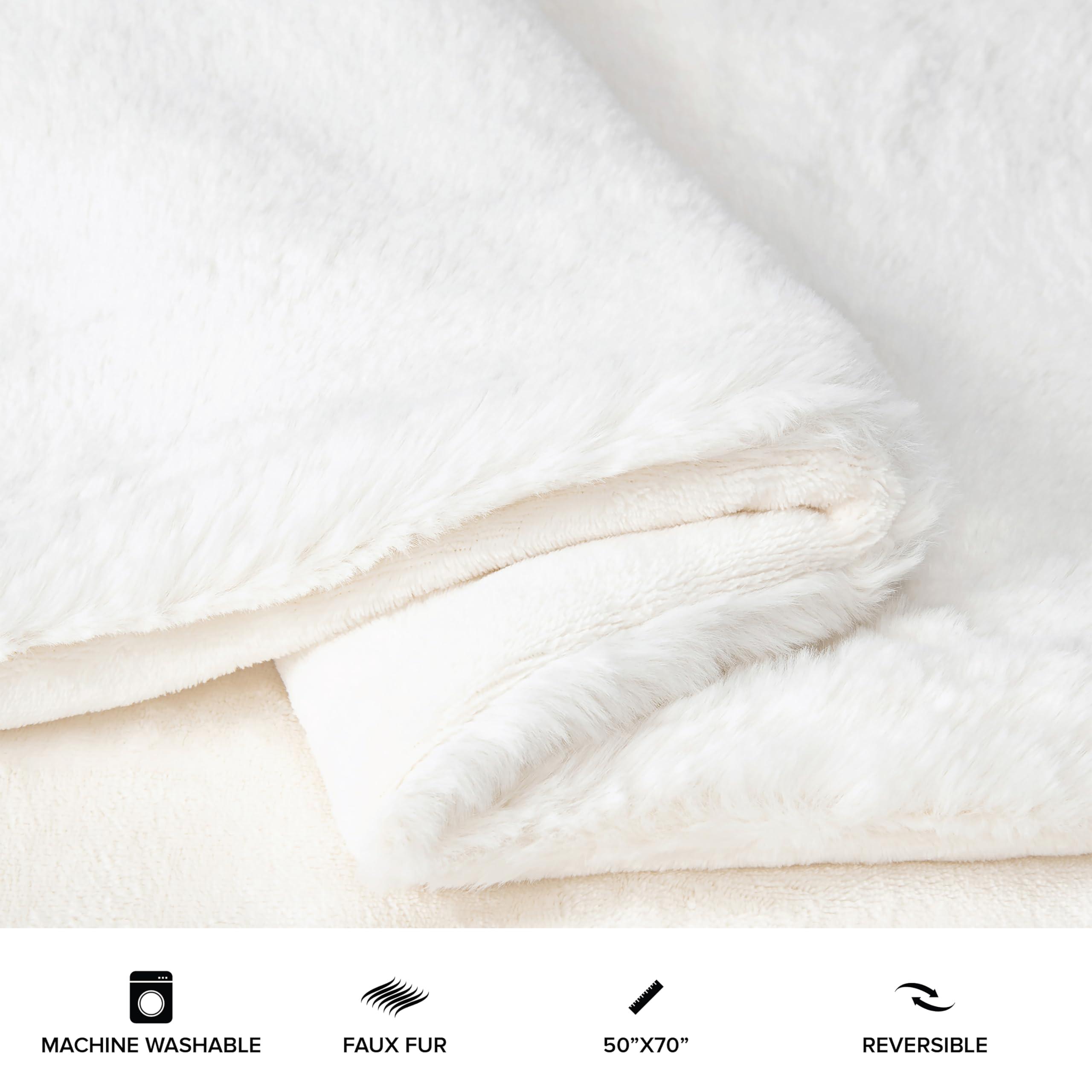 UGG UGG 16796 Euphoria Plush Faux Fur Reversible Throw Blanket for Couch or Bed Luxury Hotel Style Machine Washable Soft Cozy Home Decor Fuzzy Fluffy Sofa Blanket, 70 x 50-Inch, Snow