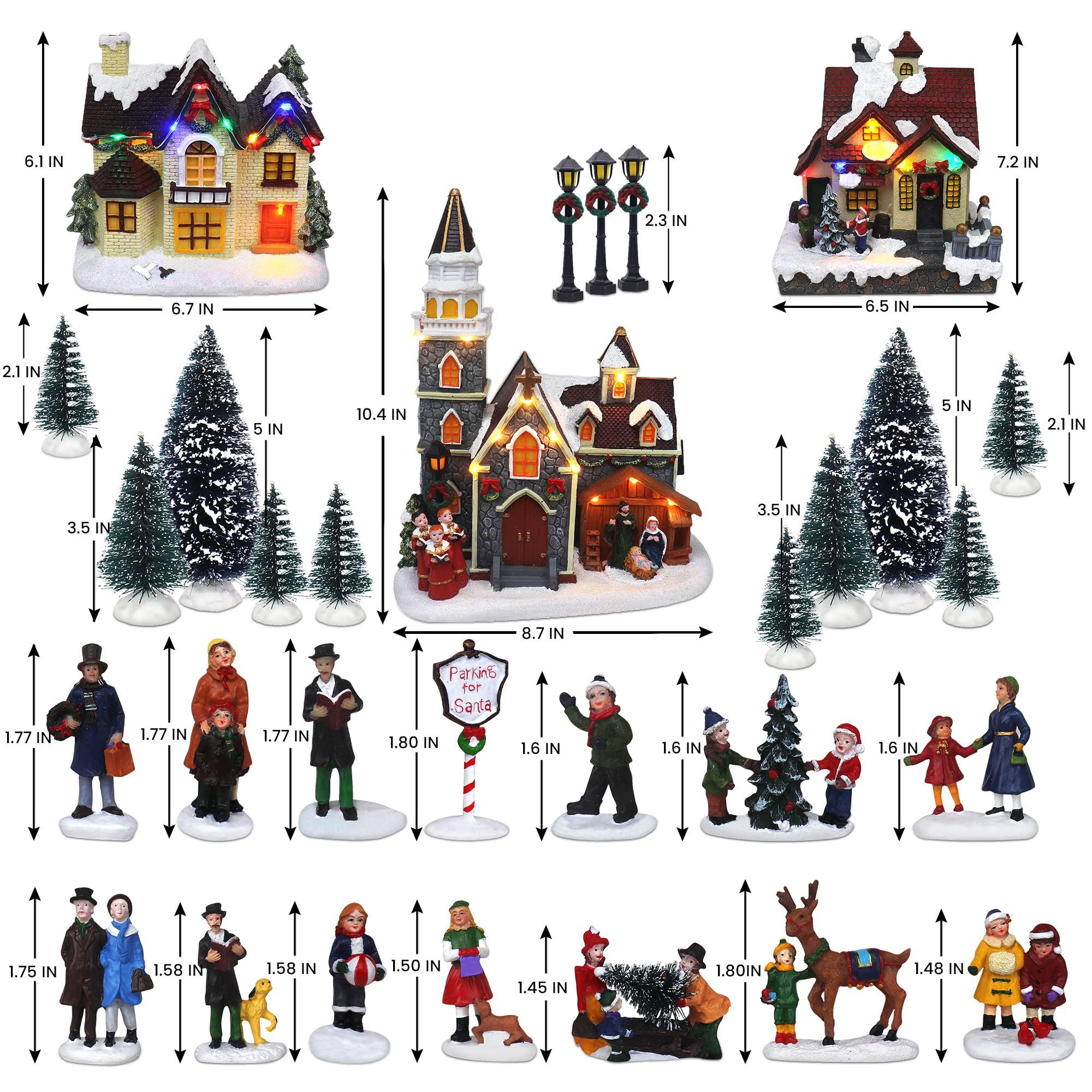 Top Treasures 30 Piece Christmas Village Decoration Set & 12 Piece Snow Village Set - Complete Decoration Includes Figurines and Houses - Perfect Addition to Your Christmas Indoor Decorations - Bundle