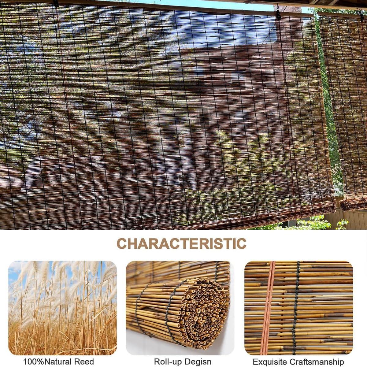 HomeLoft Basics HomeLoft Basics Natural Bamboo Roll Up Patio Blinds for Indoor Outdoor, Light Filtering Bamboo Window Shades Privacy Drape Cordless Natural Blackout Roller Blinds with Lift(Size:54x84 inch (WxL))