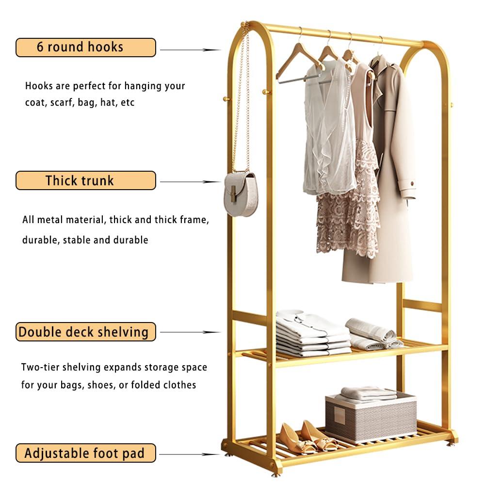 BUZUEY BUZUEY Gold clothing rack,Heavy duty clothes rack with bottom shelves,Small garment rack for hanging clothes,Wardrobe rack,hanging racks for clothes(L:23.6in)