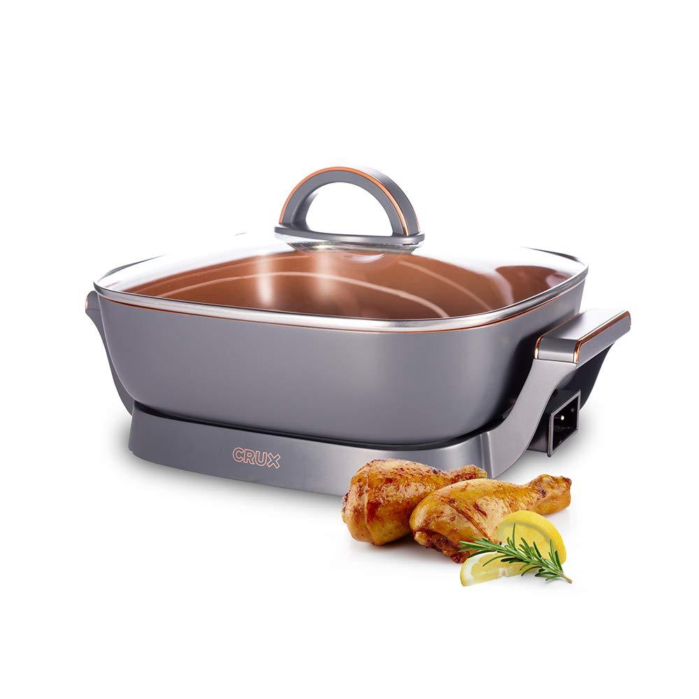 Crux CRUX Electric Skillet with Glass Lid (1400 Watts) and CRUX Electric Griddle with Nonstick Ceramic Coating (1650 Watts)