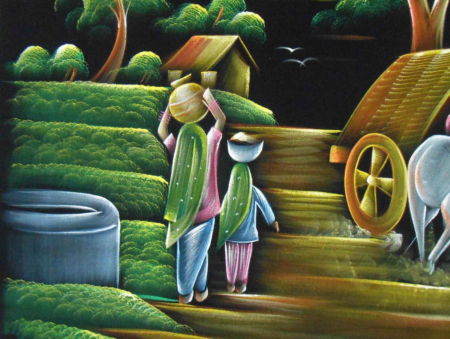 crafts of india best of indian crafts store Crafts of India Indian Village Scene Painting on Black Velvet Cloth  Bullock Cart, Village Women, Huts & Trees  Handcrafted Rural Art for Home Decor : 24\"x48\" Inches : Unframed