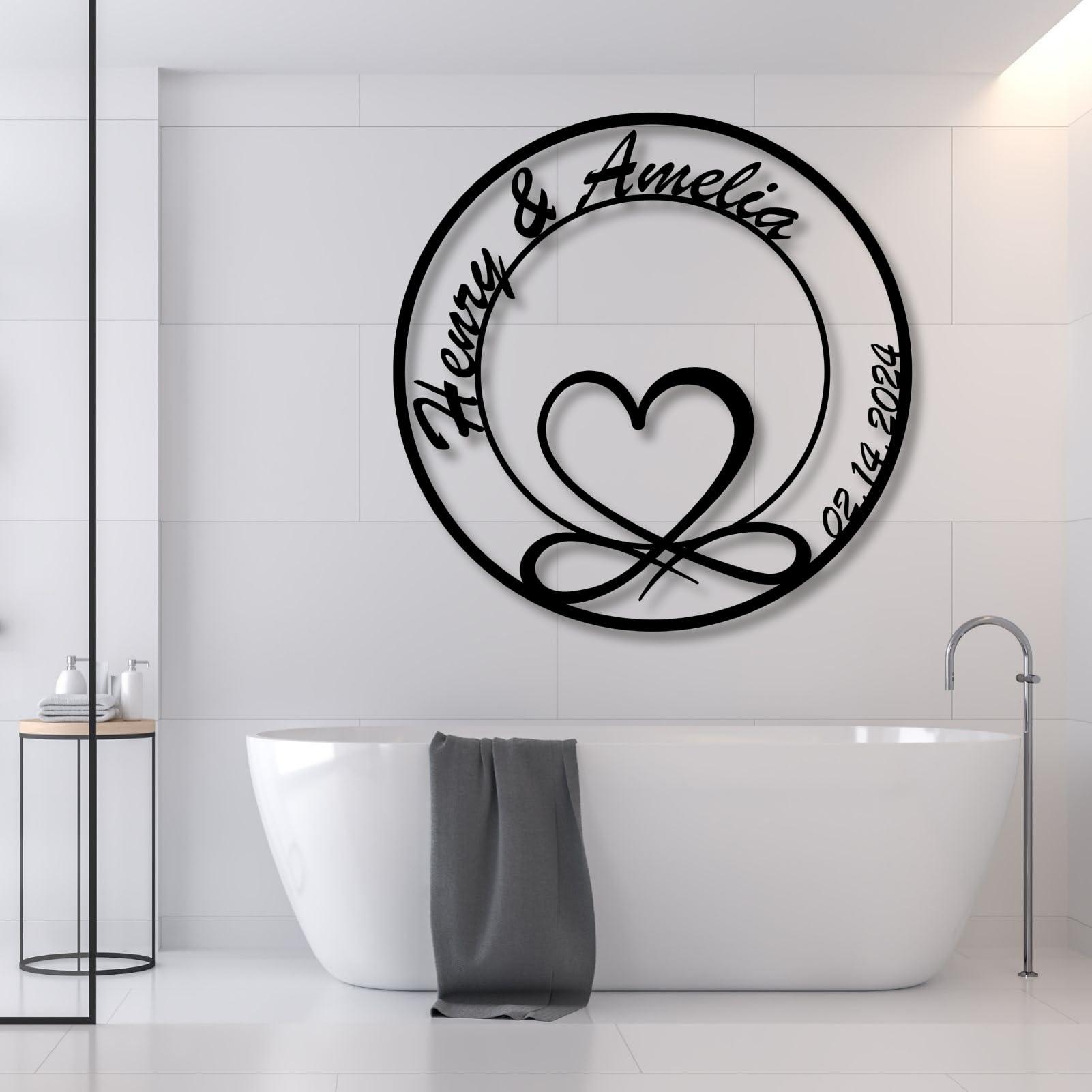lunwall Infinity Heart Metal Wall Art, Infinity Wall Decor, Metal Heart Wall Decor, Metal Infinity Sign Wedding Gifts, Personalized Infinity Sign, Metal Infinity Symbol, Personalized Wall Art for Couples,