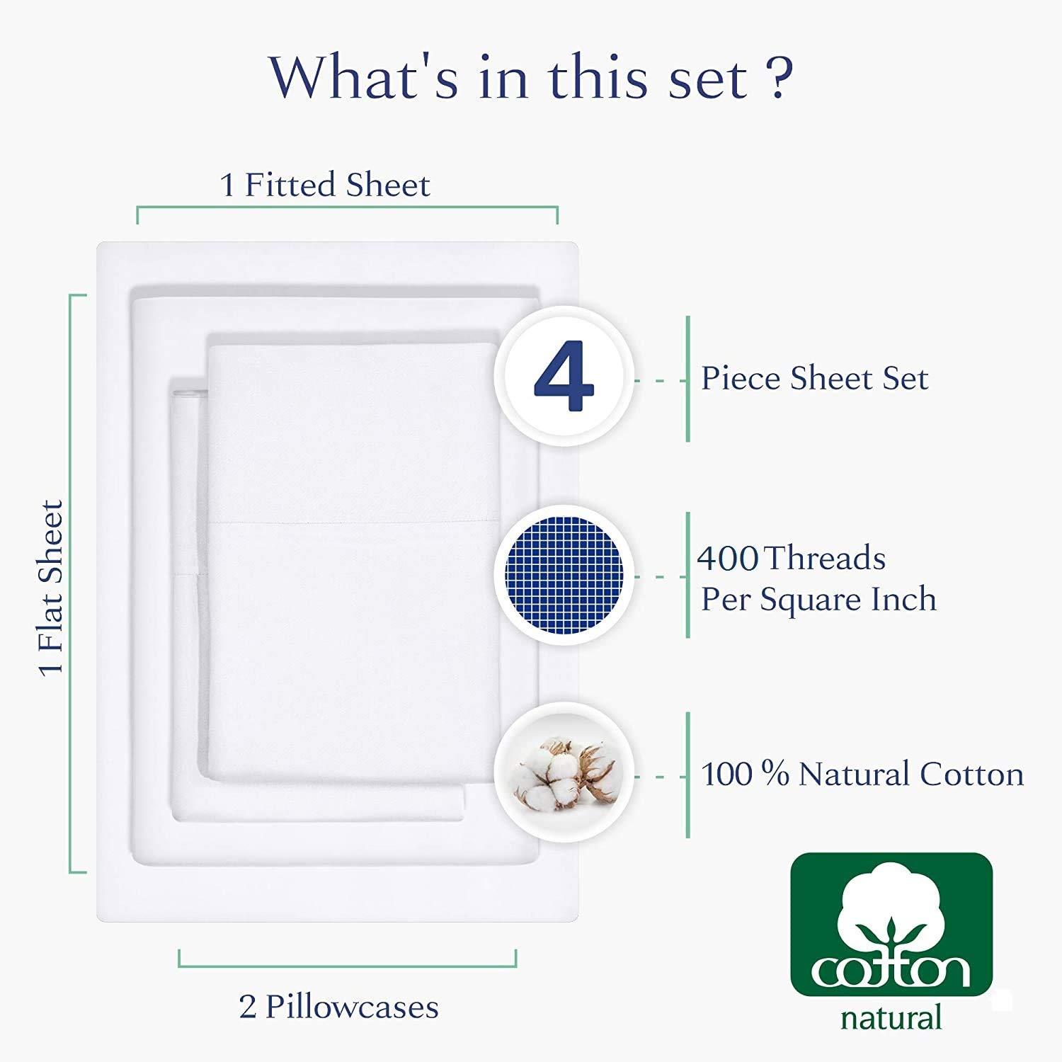 Cottington Lane California King Size Sheet Set-100% Egyptian Cotton Bed Sheets-400 TC Cotton Sheets-4 Piece Sheet Set Fits Mattress Upto 16 Inch Deep Pocket Fitted Sheet-72 x 84 Size Sheets for White Solid Bed