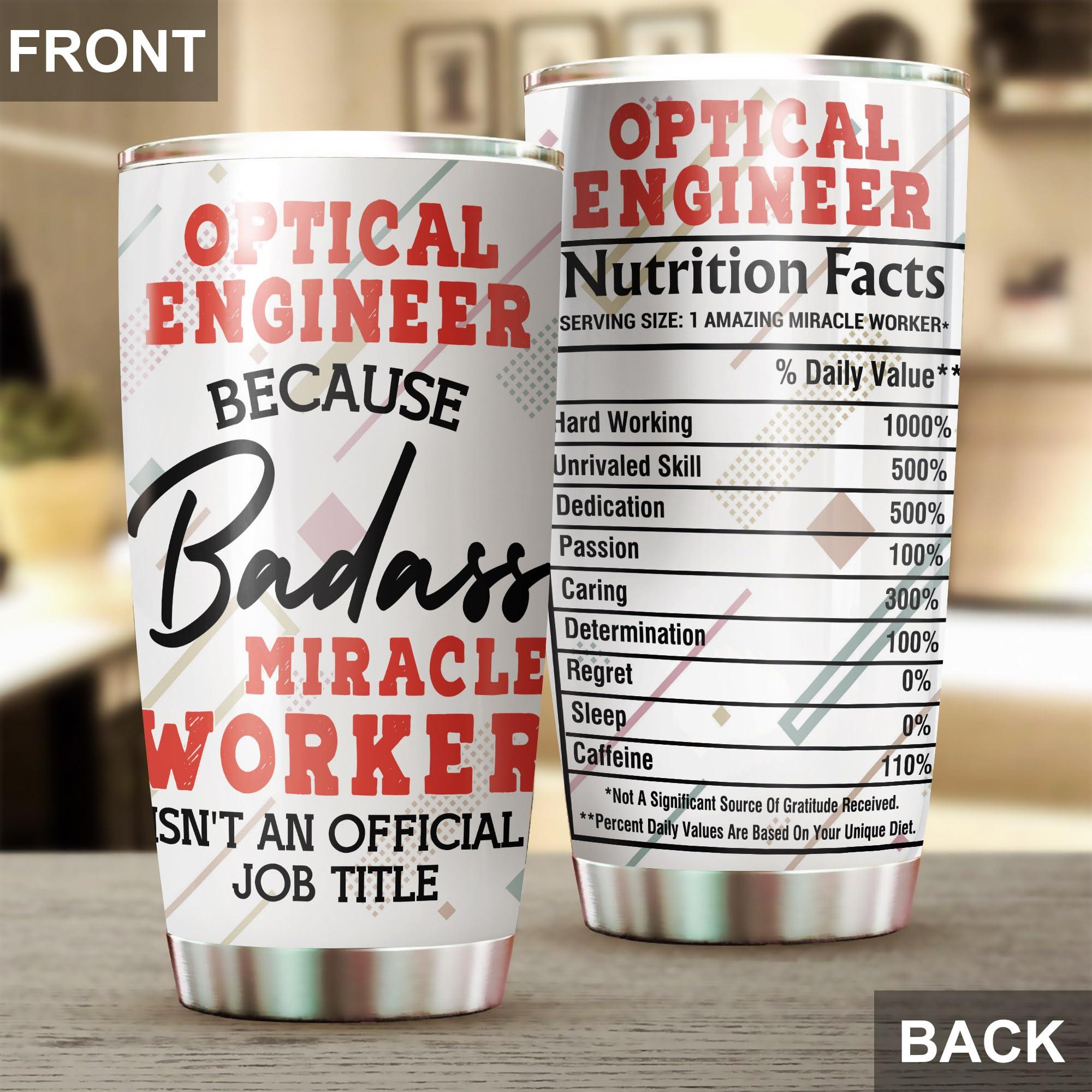 MEDROC MEDROC Miracle Worker Nutrition Facts Optical Engineer Tumbler Stainless Steel 20oz, Funny Gifts Bulks For Office Women Men Work Friend Coworker, Driking Coffee Cup For Birthday Christmas