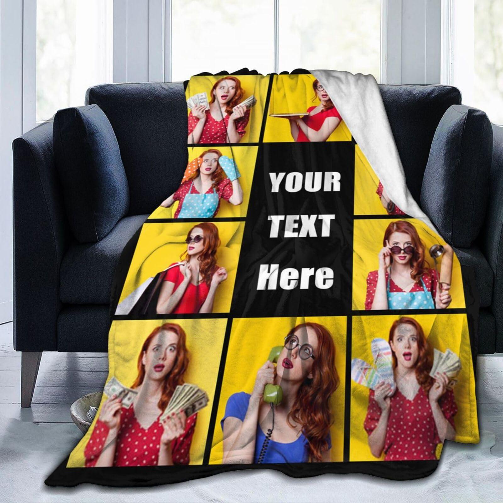 CYAHSJE CYAHSJE Custom Blankets with 10 Photos and Text, Personalized Picture Blankets with Multiple Designs,Customized Blanket for Bedroom Office Travel Christmas Birthday as Souvenirs Gifts