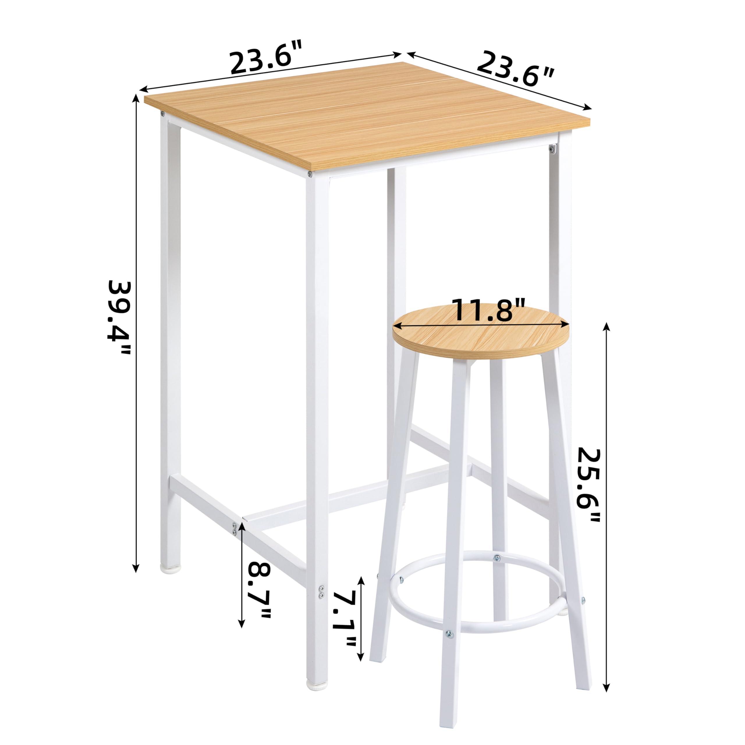 Finnhomy Finnhomy Bar Table Set, 23.6\" Pub Table High Top Table, Square Bar Height Table, Bar Table with Stools, Kitchen Table Set for 2, Industrial Breakfast for Kitchen, Living Room, Oak Beige and White