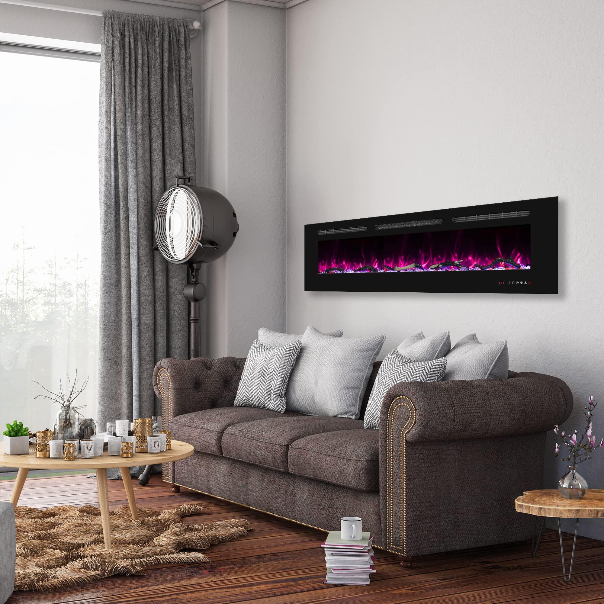 Oxhark Flame Oxhark Flame 65inch Electric Fireplace in Wall Recessed and Wall Mounted Fireplace Electric, 13 Flame Colors, Realistic Logs &Crystals Fuel Bed, Adjustable Temperature and Timer, 750W/1500W, Black