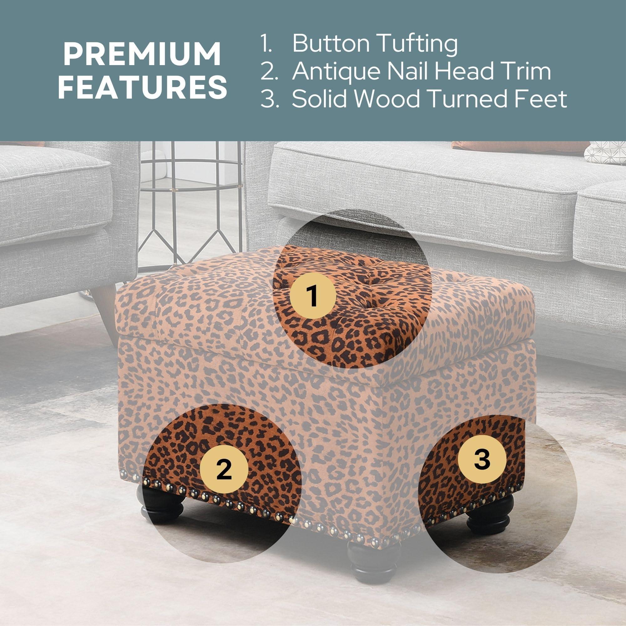 Convenience Concepts Convenience Concepts Designs4Comfort 5th Avenue Upholstered Storage Ottoman 24\" - Contemporary Foot Stool and Seat with Hinged Lid for Living Room, Dining Room, Office, Den, Forest Leopard Print Fabric