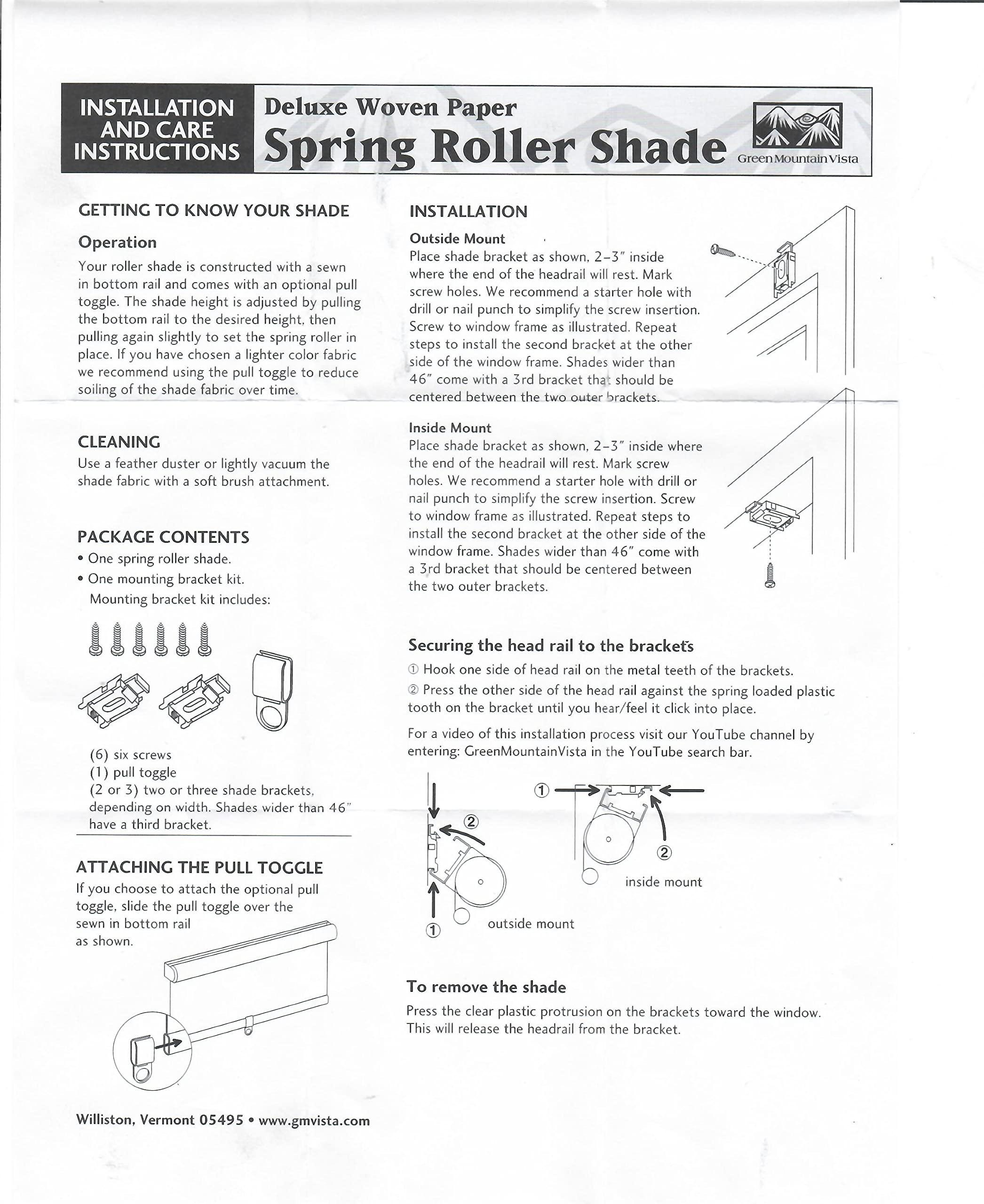 Green Mountain Vista Green Mountain Vista Textured Natural Woven Cordless Spring Roller Shade - Cordless Blind & Shade for Home Windows and Doors, Light Filtering, Total Privacy Blind/Shade (36" Wide x 72" Long, Grey)