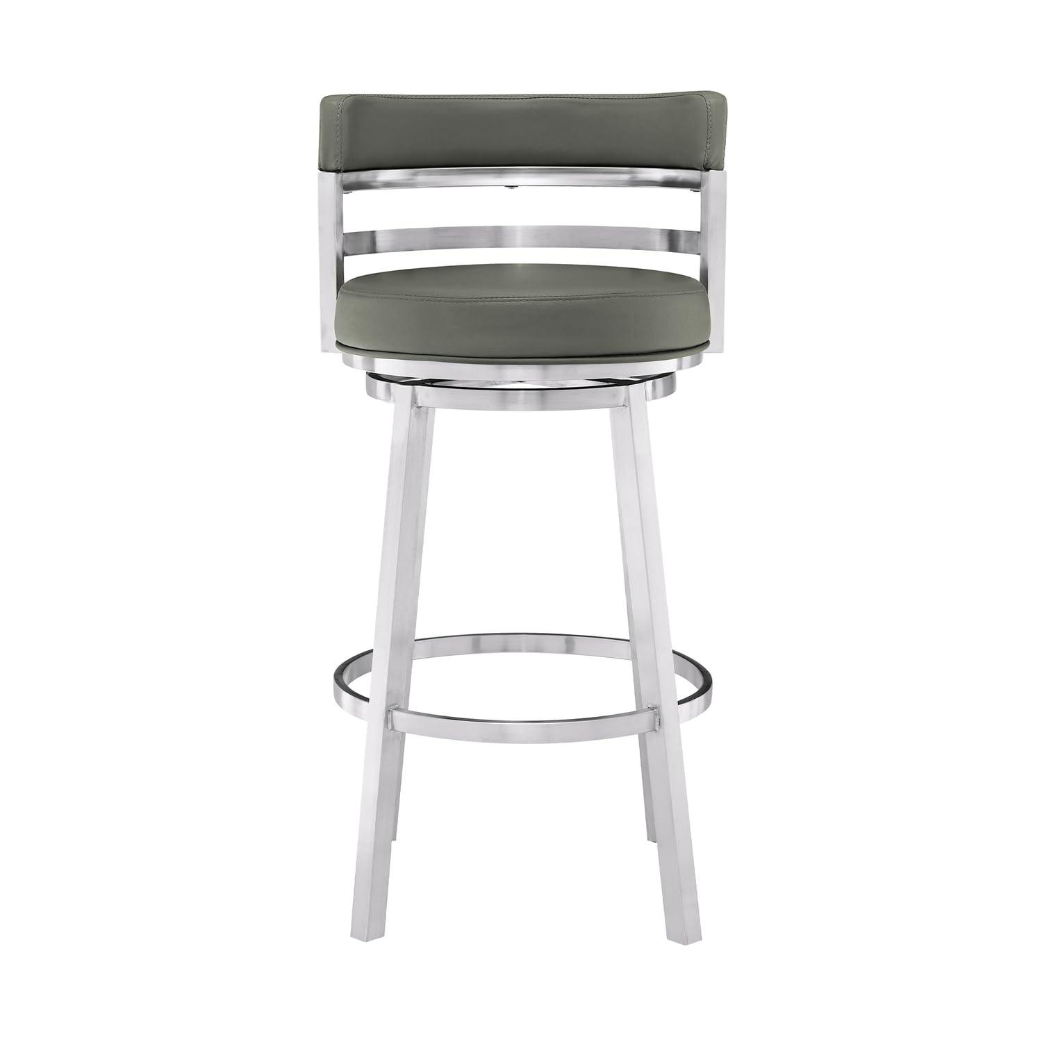Armen Living Armen Living Mardrid LCMABABSGR26 Counter Chair, Gray, 360 Rotation, Stainless Steel, Faux Leather Seat, Seat Height 26.0 inches (66 cm)