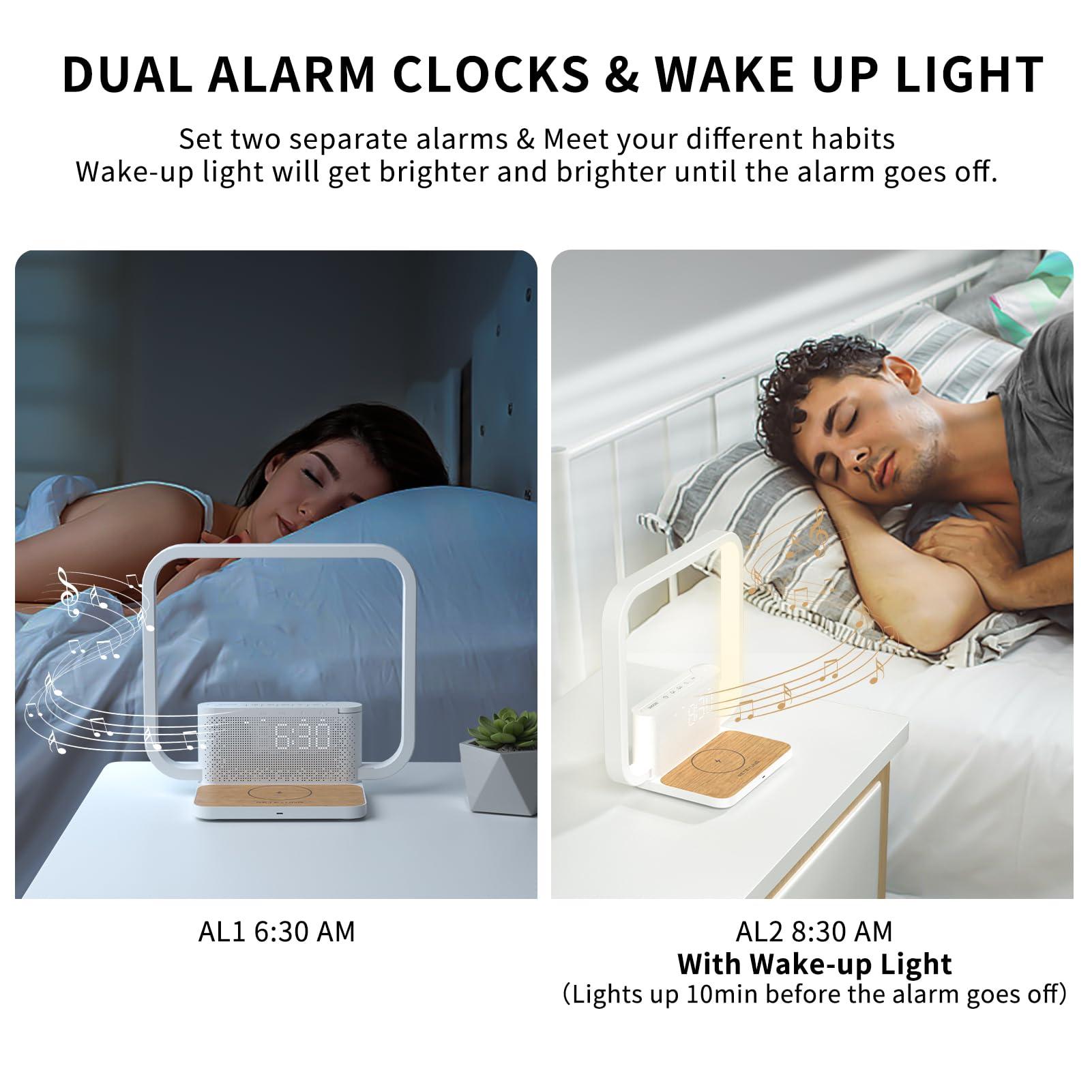 RETEYUNG RETEYUNG Bedside Lamps,Sunrise Alarm Clock for Heavy Sleepers,Table Lamp with Fast Wireless Charger Station for iPhone/Samsung,Wake Up Light Touch with Snooze/Timer/10 Natural Sounds/3 Dimmable