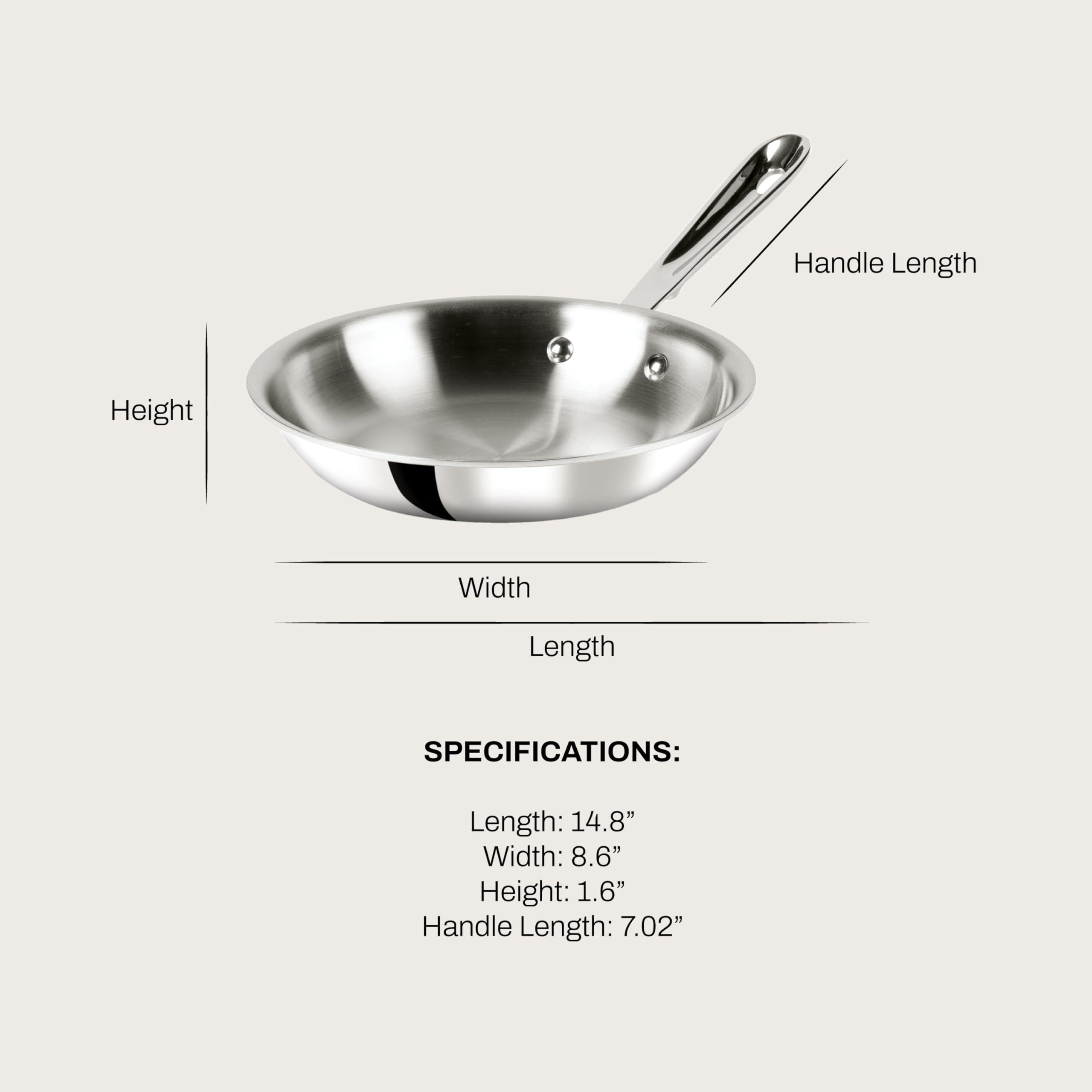 All-Clad All-Clad D3 3-Ply Stainless Steel Fry Pan 8 Inch Induction Oven Broiler Safe 600F Pots and Pans, Cookware Silver