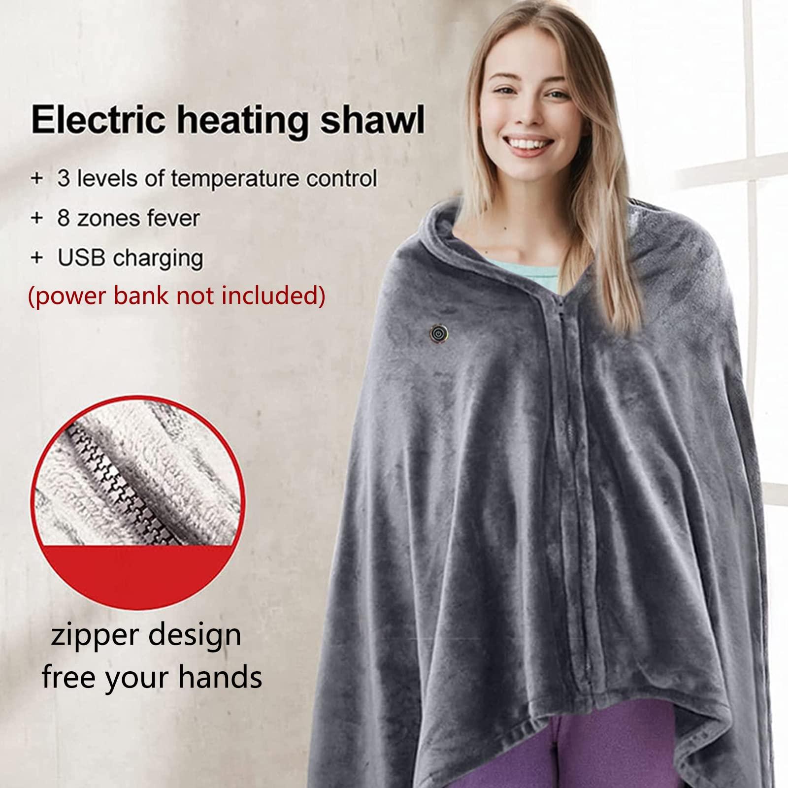 DYWOZDP USB Heated Throw Blanket,150x80cm,Wearable Electric Heated Wrap Shawl for Women Men,Multifunctional Wireless Heating Pad Warming Blanket for Home Car Office and Outdoor,Washable,Grey
