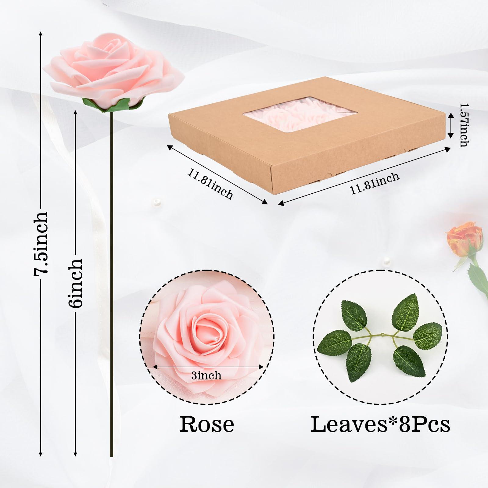 BLEUM CADE BLEUM CADE 36Pcs Artificial Flowers Fake Roses with Stems, Pink Boxed Foam Roses for DIY Bouquets Centerpieces Wedding Party Arrangement Bridal Shower Decor