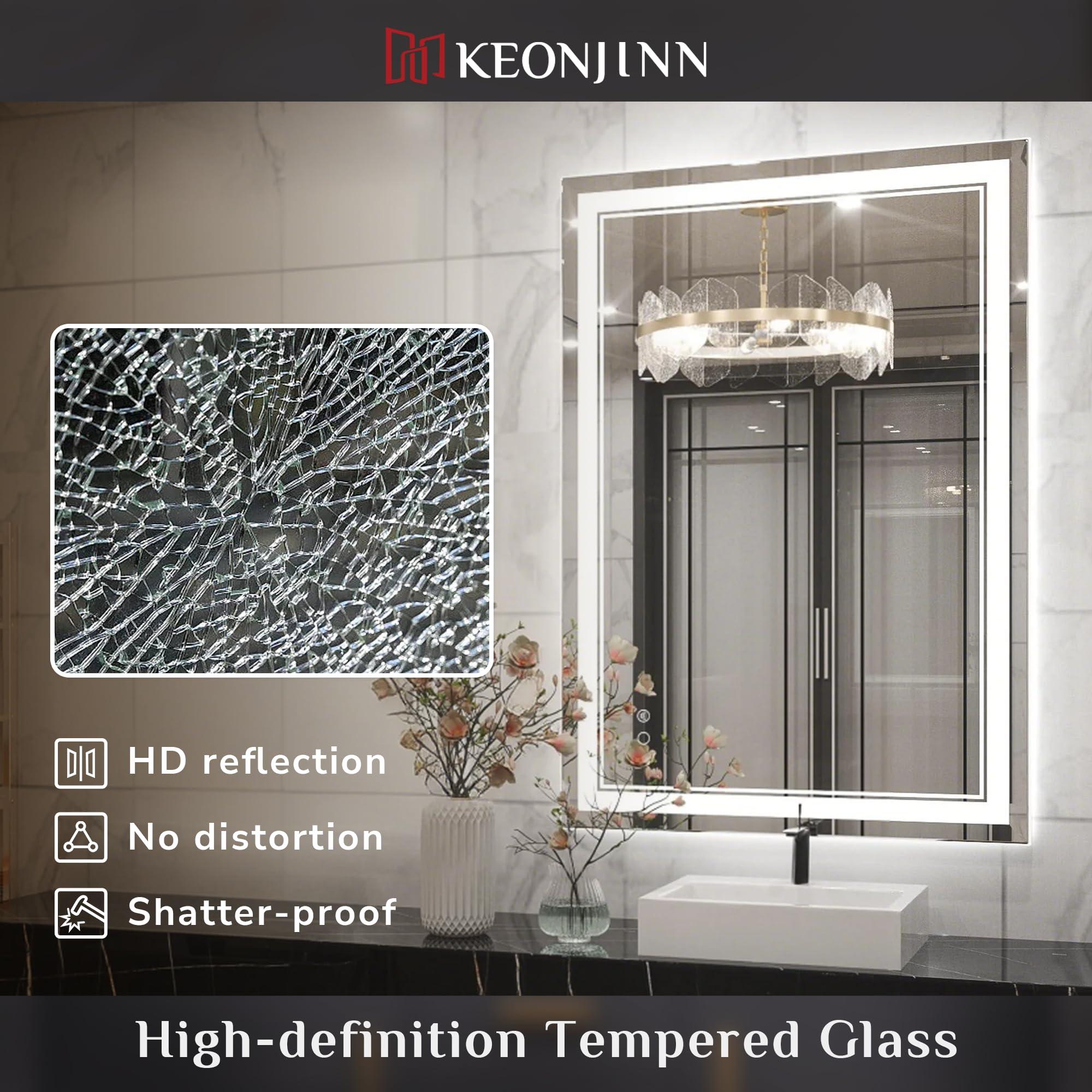 Keonjinn Keonjinn 20 x 28 Inch LED Mirror Bathroom Mirror with Front Lights, UL Listed LED Driver, Wall Mounted Lighted Vanity Mirror, Anti-Fog Dimmable Bathroom LED Mirror, 6000K(Horizontal or Vertical)