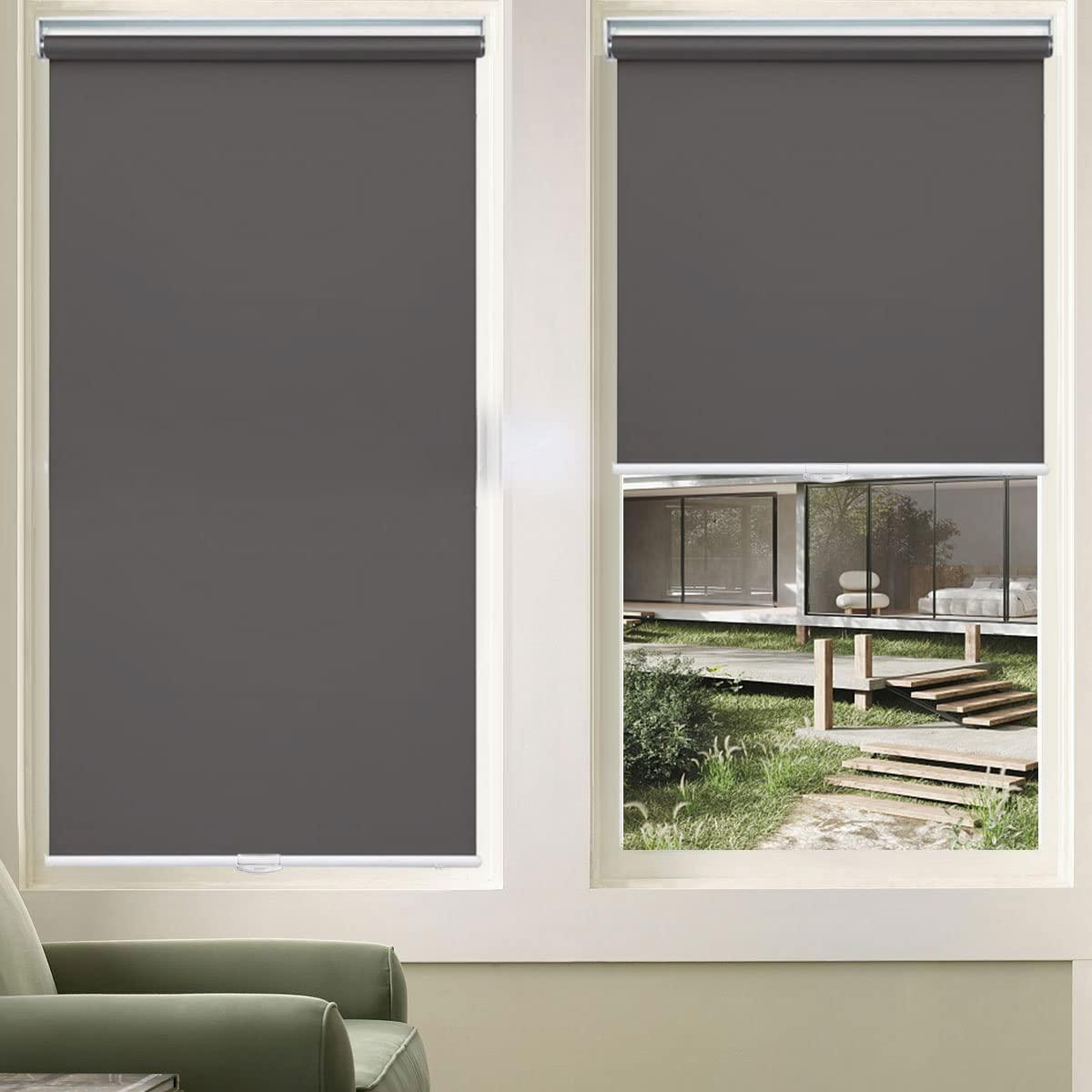 TINFONBLY No Cord Roller Window Blinds- Total Blackout Customize Bottom Up Shades, Energy Saving and Privacy Protection Shade, Easy to Install for Home, Office, Bathroom, 52 "W x 60" H Dark Grey