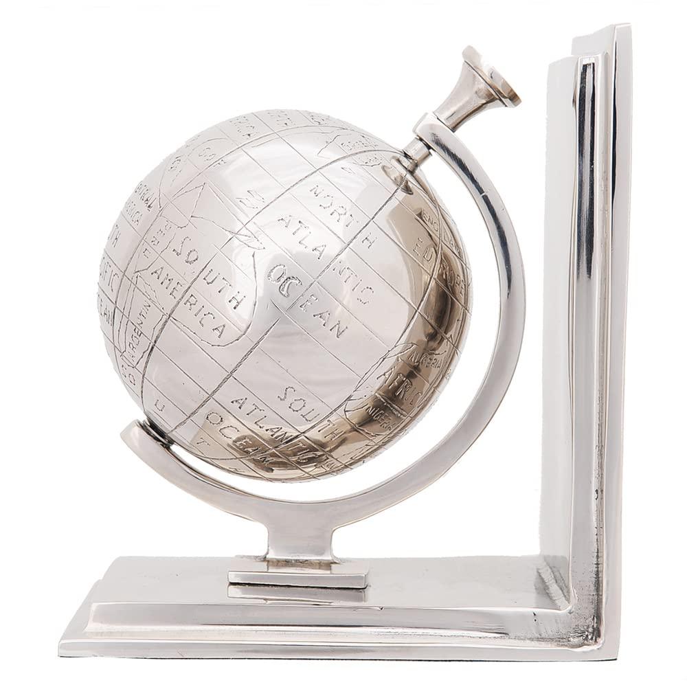 Old Modern Handicrafts Old Modern Handicrafts Set of 2 Aluminium Globe Bookend - Made from Aluminium with Shiny Finish - 6.8L x 4.5W x 7.8H Inches