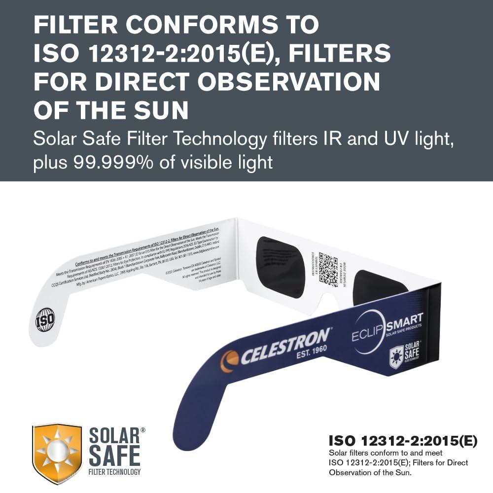 Celestron Celestron  EclipSmart Solar Shades Observing Kit  Meets ISO 12312-2:2015(E) Standards  Four Eclipse Glasses & Guidebook  Perfect for Safe Sun Viewing and Sunspots