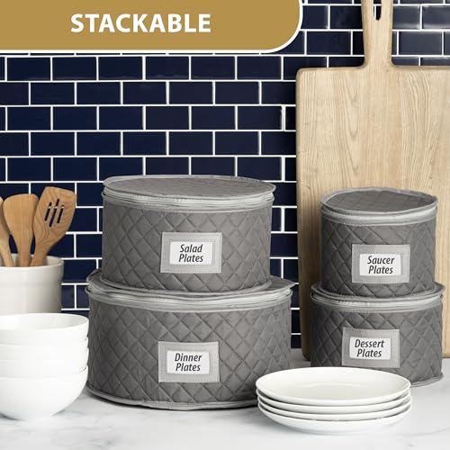 StackStorePlusMore China Storage Case - Salad Plate Quilted Case - 10\" W x 6\" H - Gray - Includes 12 Felt Separators - Stackable With Padded Interior to Store your Dinnerware Dishes