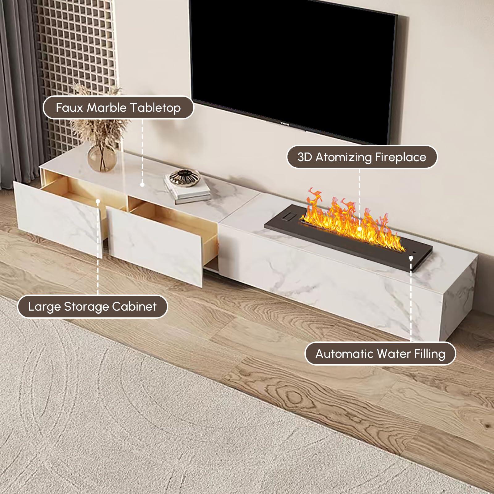 homary Homary Electric Fireplace TV Stand 78.7\" Faux Marble Entertainment Center with Humidifier Media TV Console with Remote Control for TVs Up to 75\" (White)