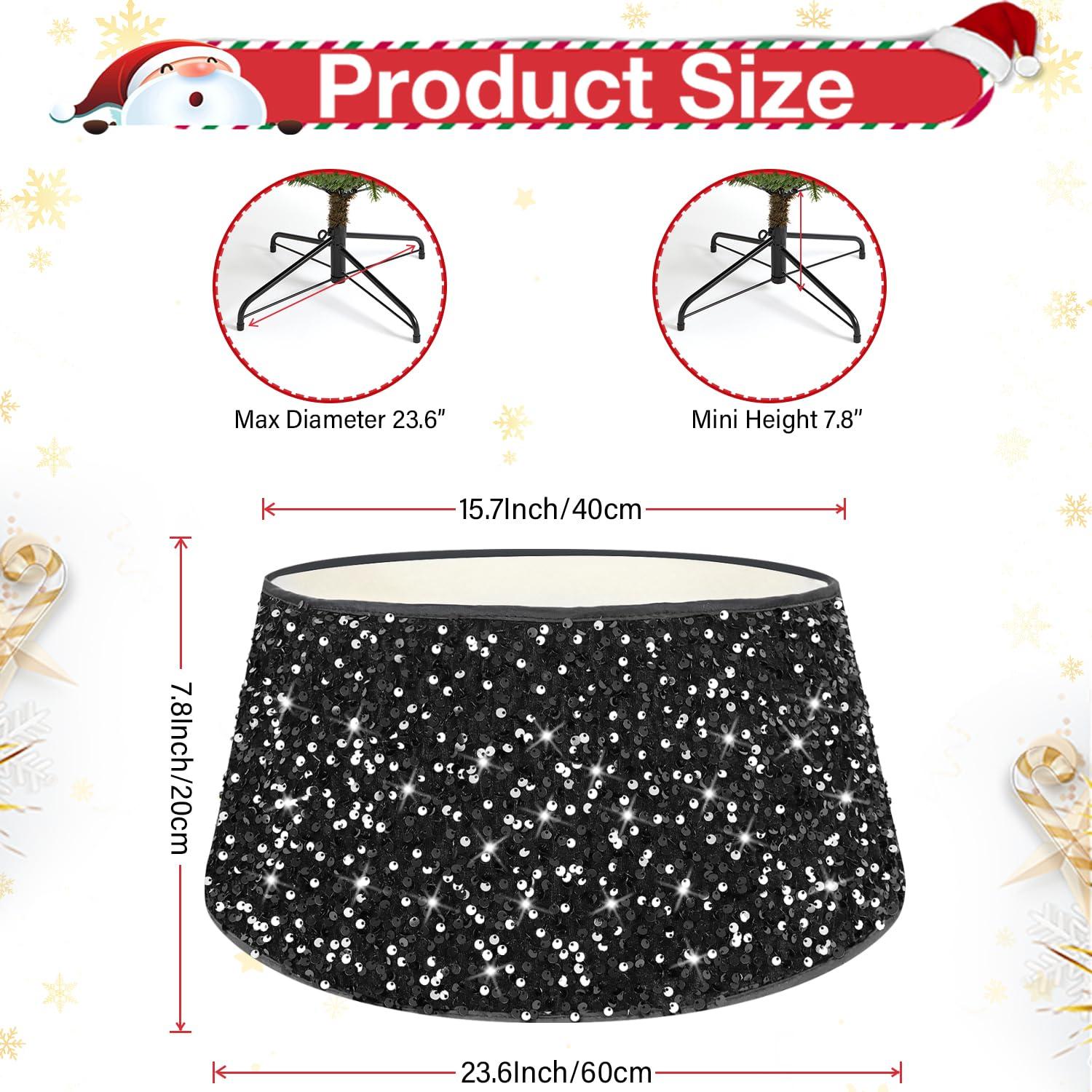 BSHSPX BSHSPX Halloween Tree Collar Black Christmas Tree Collar 23.6 inch Christmas Tree Ring Halloween Tree Skirt Round Tree Stand Collar Christmas Tree Collars for Artificial Trees Holiday Decorations