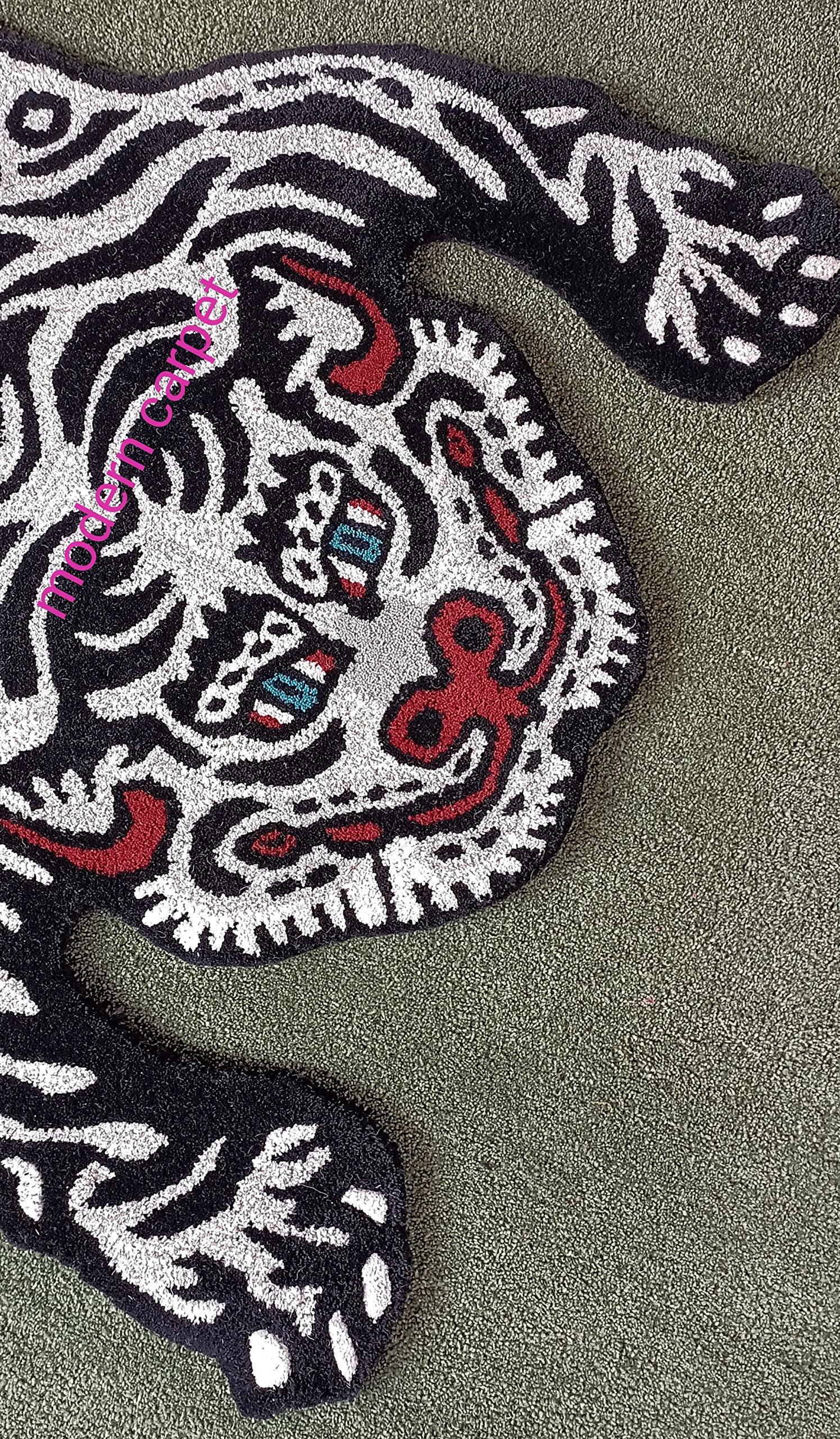 HomeLoft Basics Tiger Rugs 3x5 Ft for Dcor Carpet Handmade Tufted 100% Woolen Tibetan Rugs Animal Carpets for Room & Bedroom by Modern Carpet